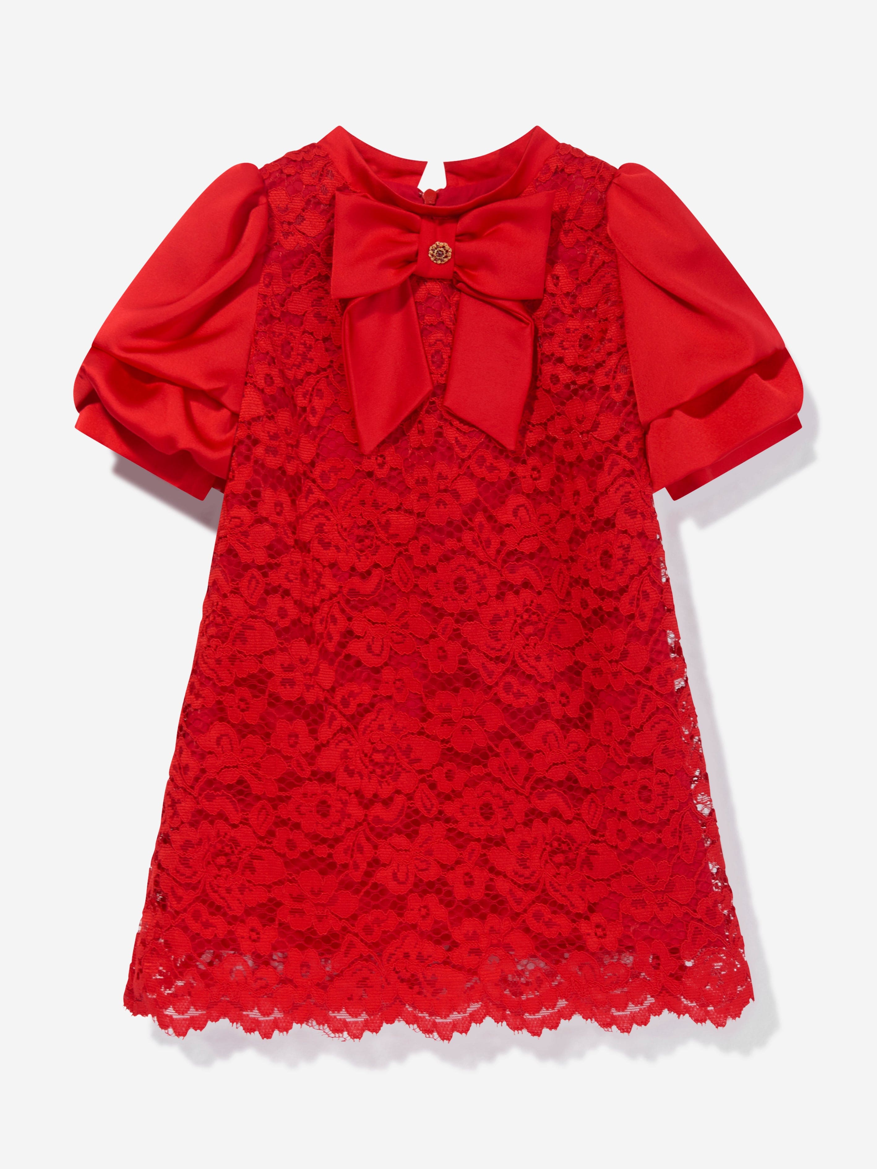 Patachou Girls Satin And Lace Dress in Red