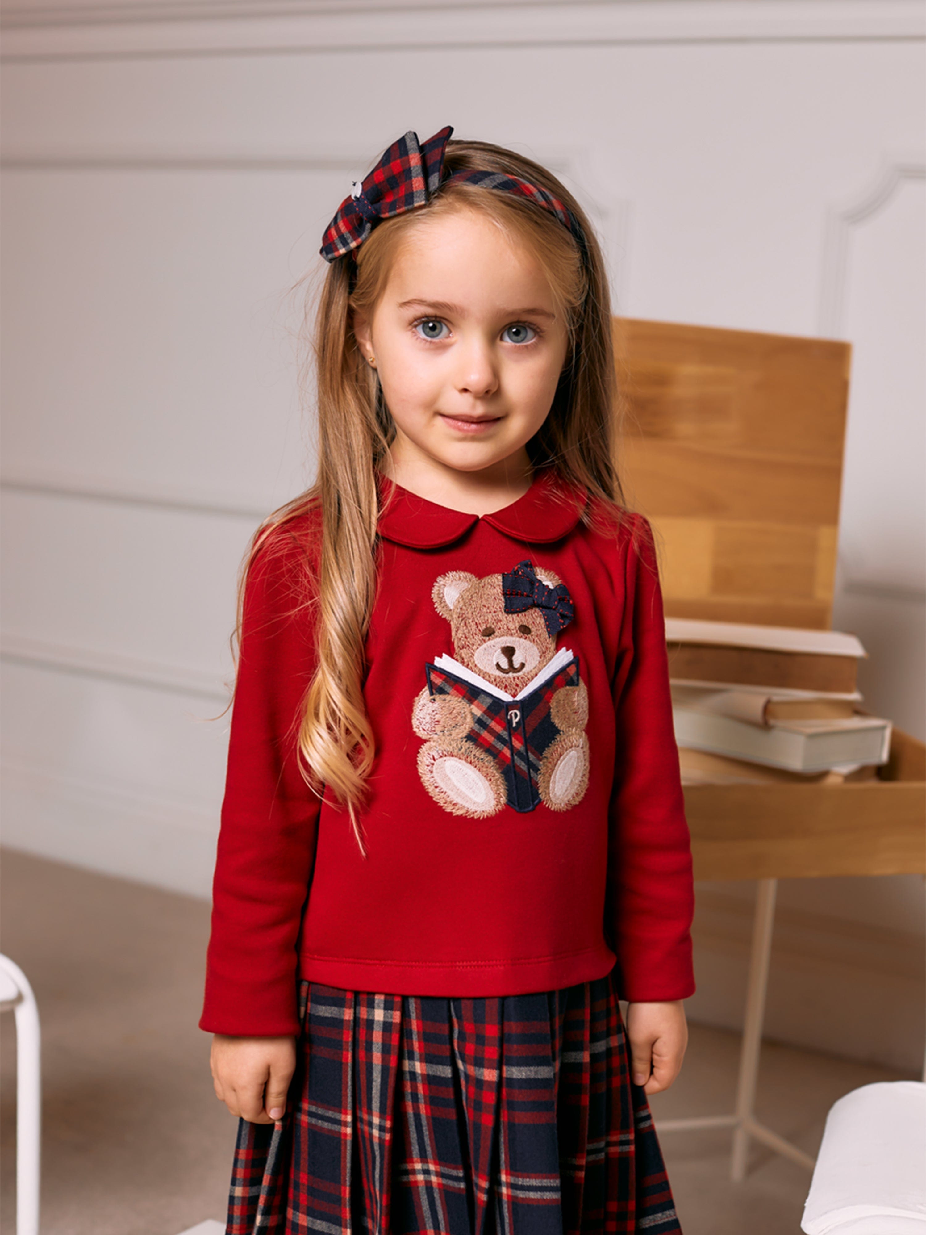 Girls Tartan Bow Headband in Red