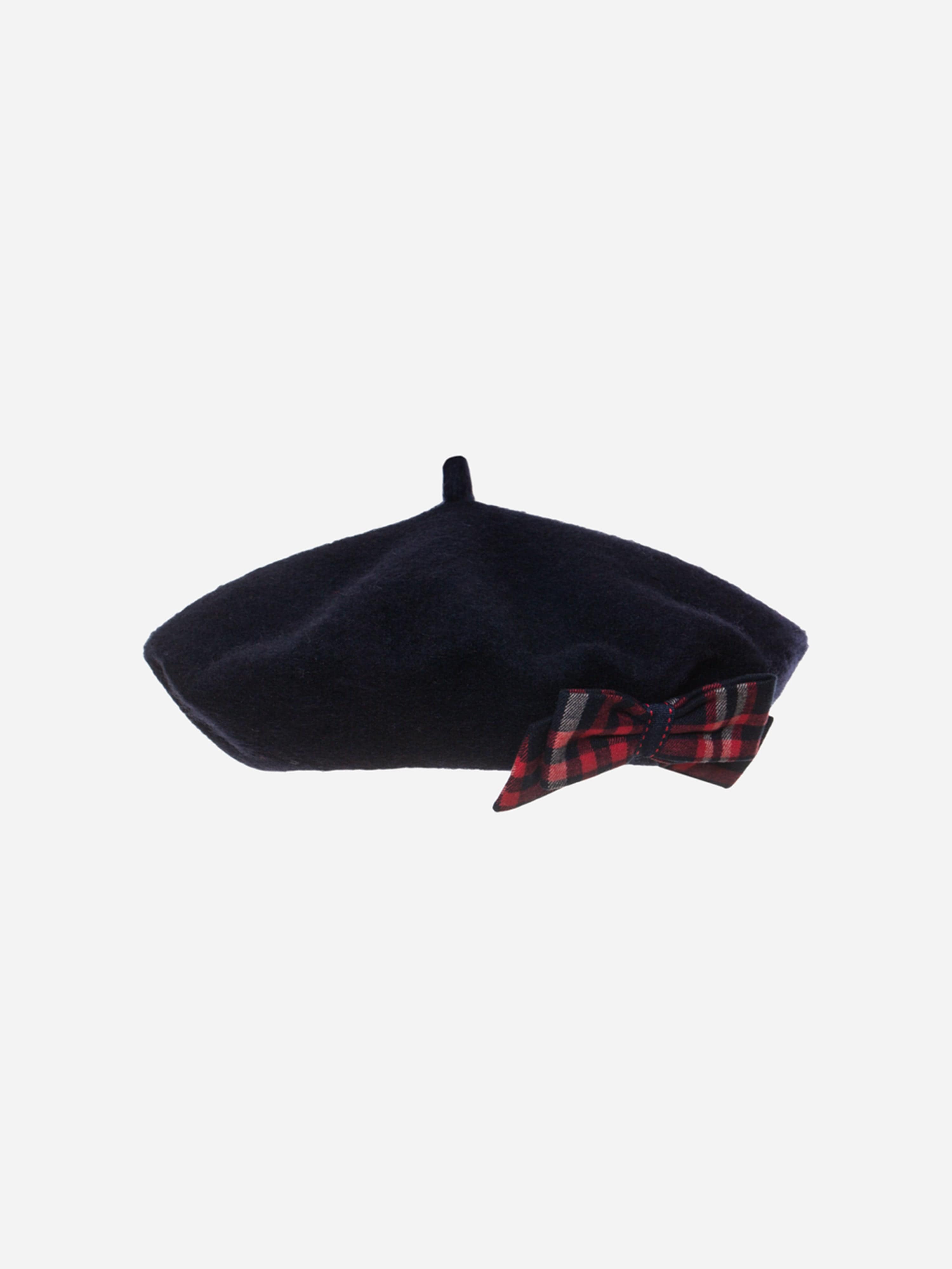 Girls Tartan Bow Beret in Navy