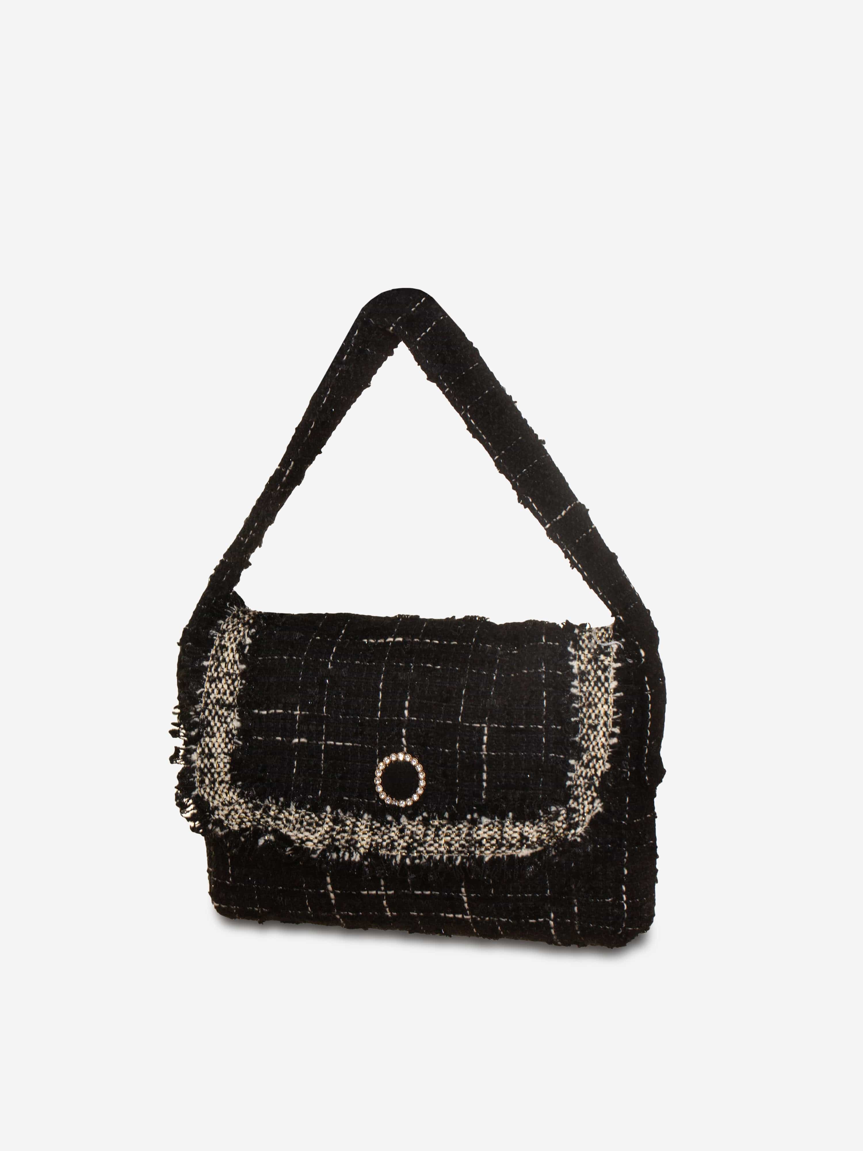 Girls Tweed Handbag in Black (19cm)