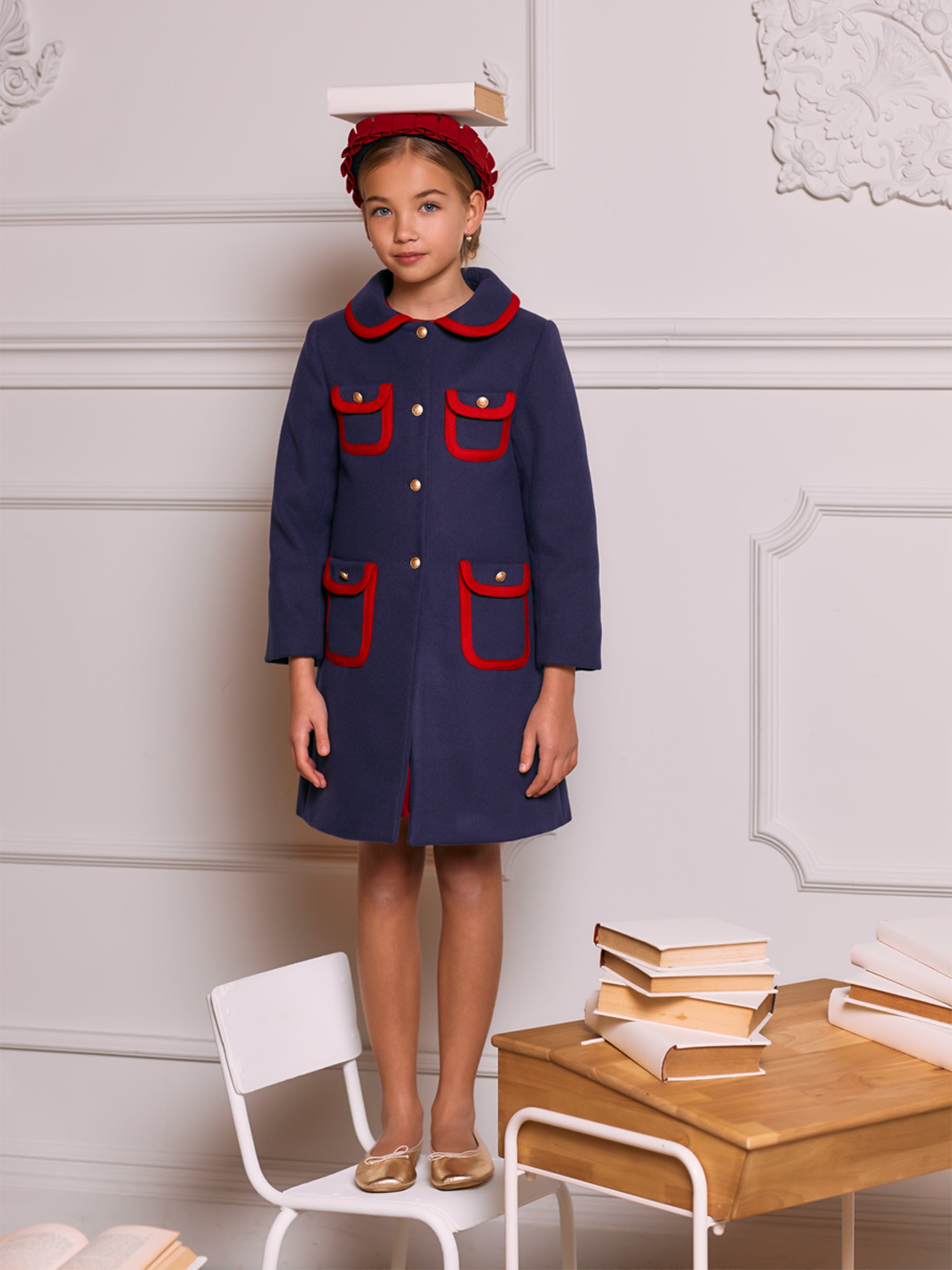 Girls Felted Coat in Navy