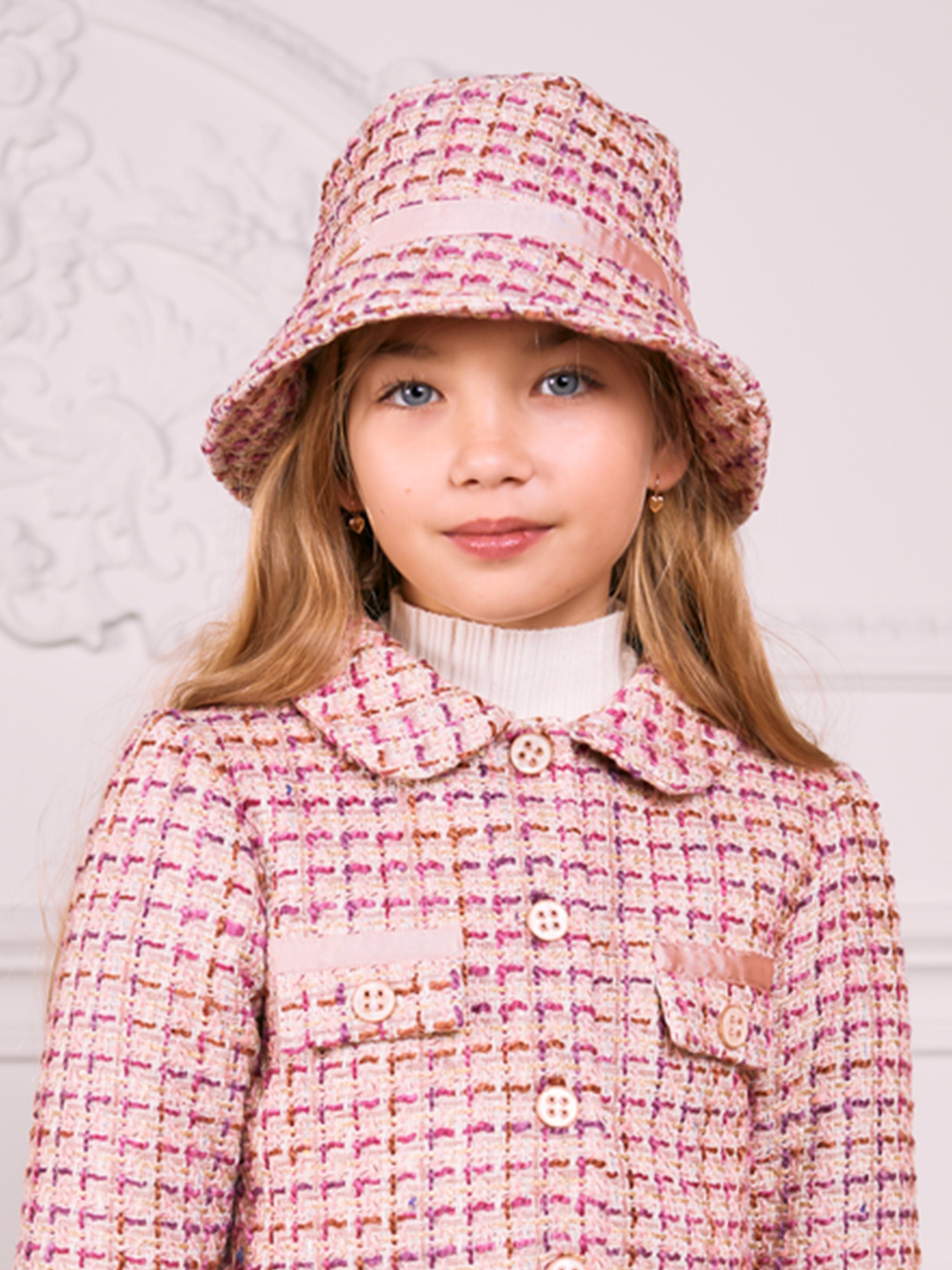 Girls Tweed Bucket Hat in Pink