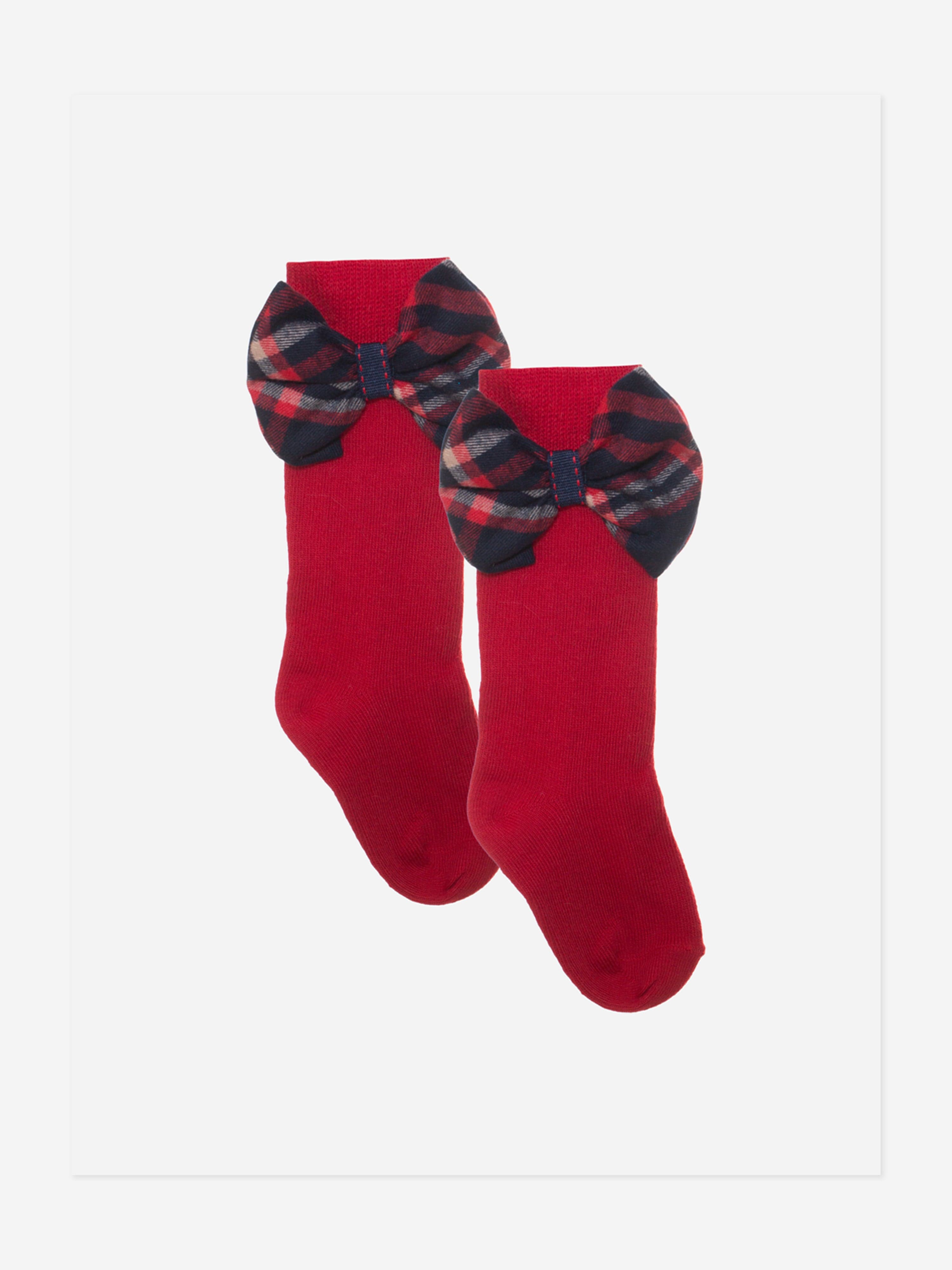 Girls Tartan Bow Socks in Red