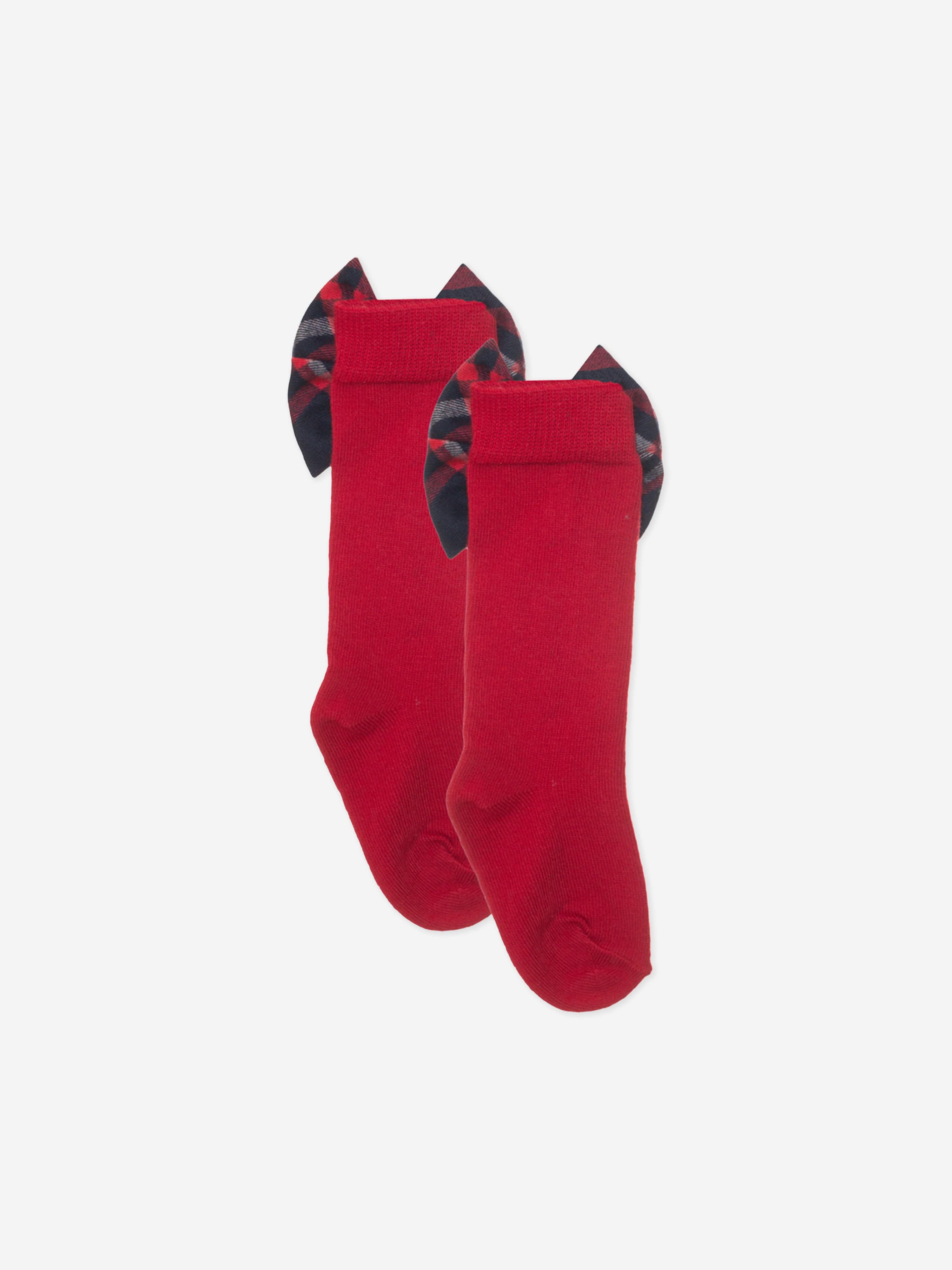 Girls Tartan Bow Socks in Red