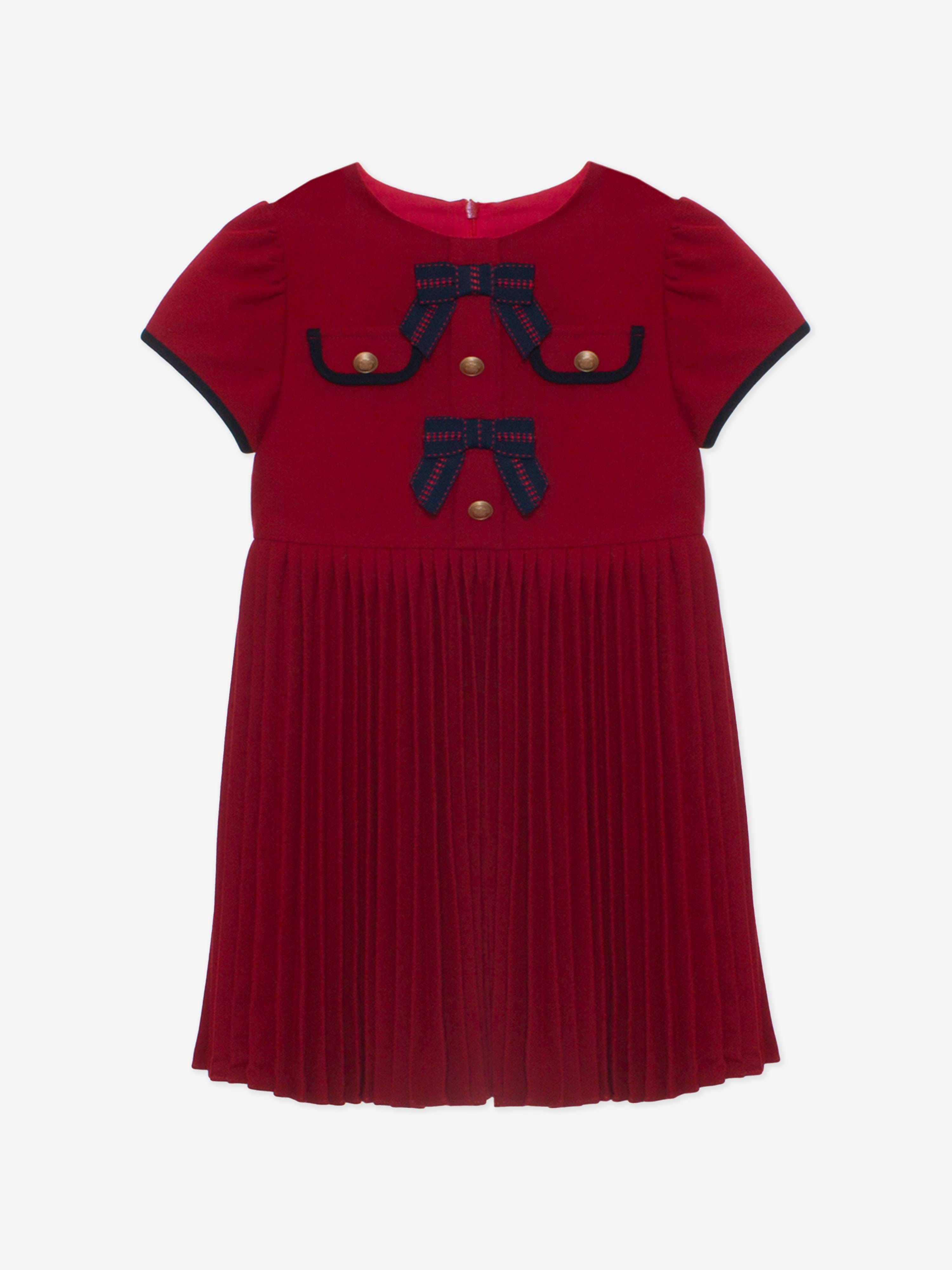 Girls Pleated Bow Dress in Red