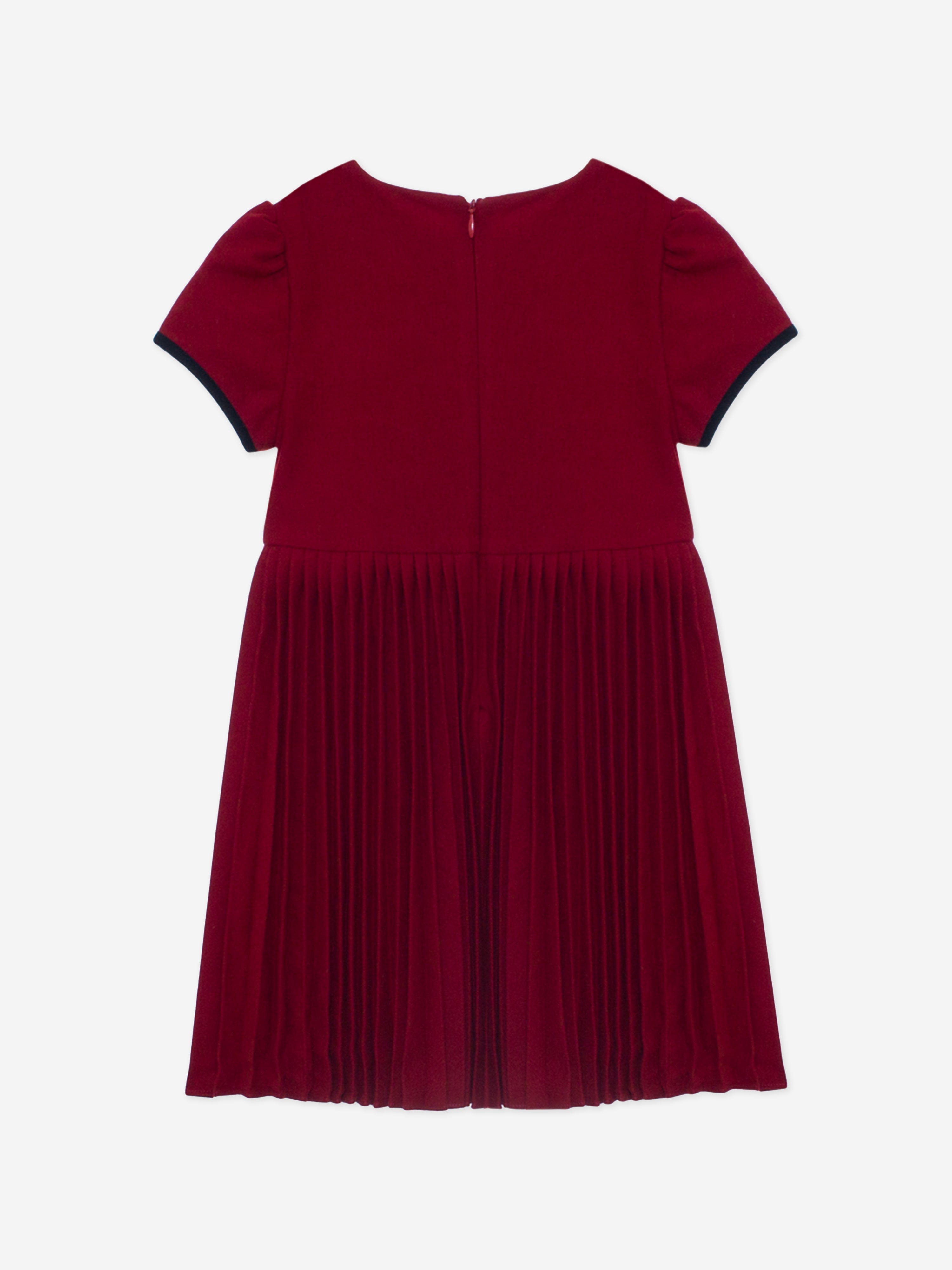 Girls Pleated Bow Dress in Red