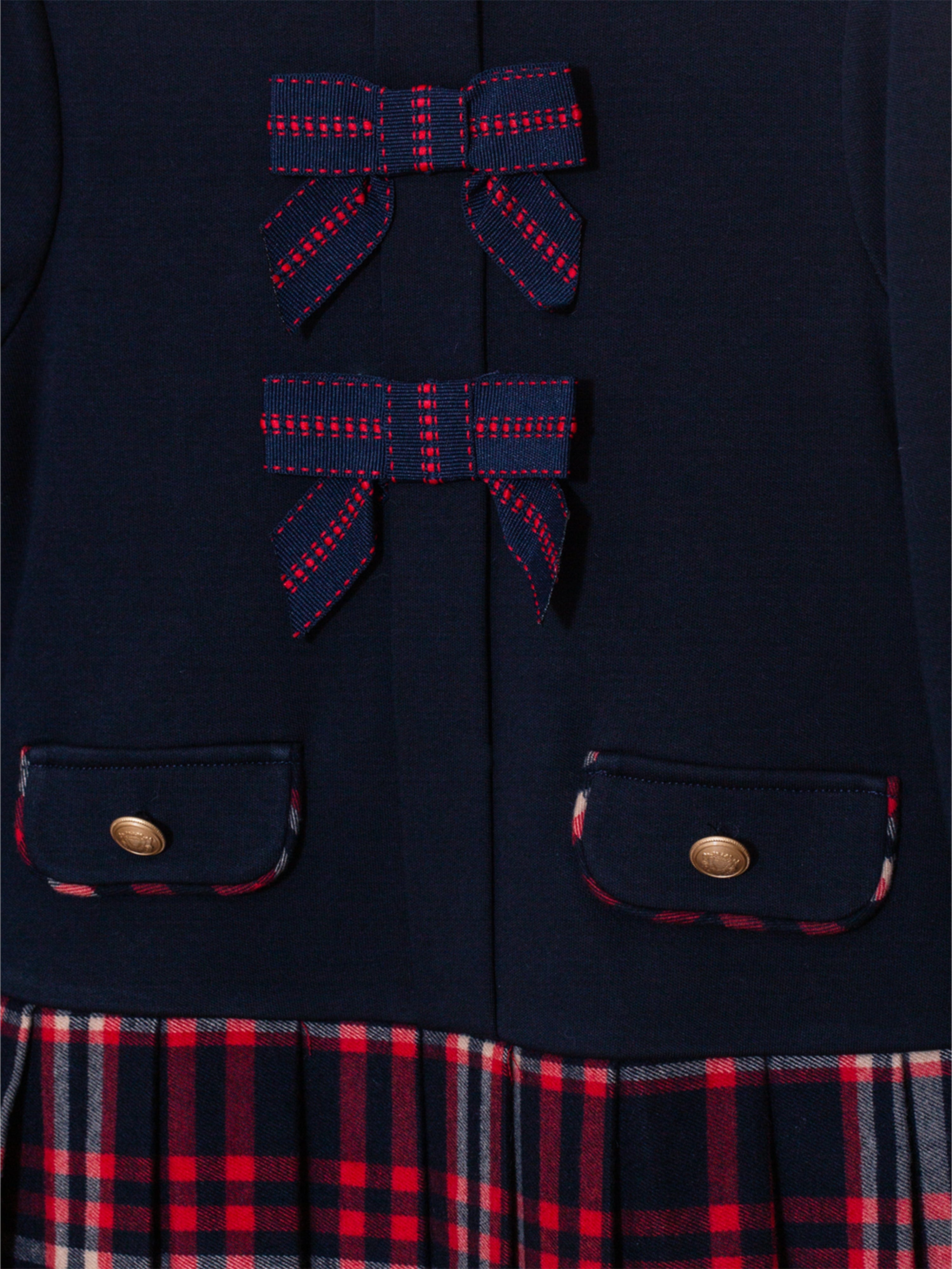 Girls Jersey and Tartan Flannel Dress in Navy