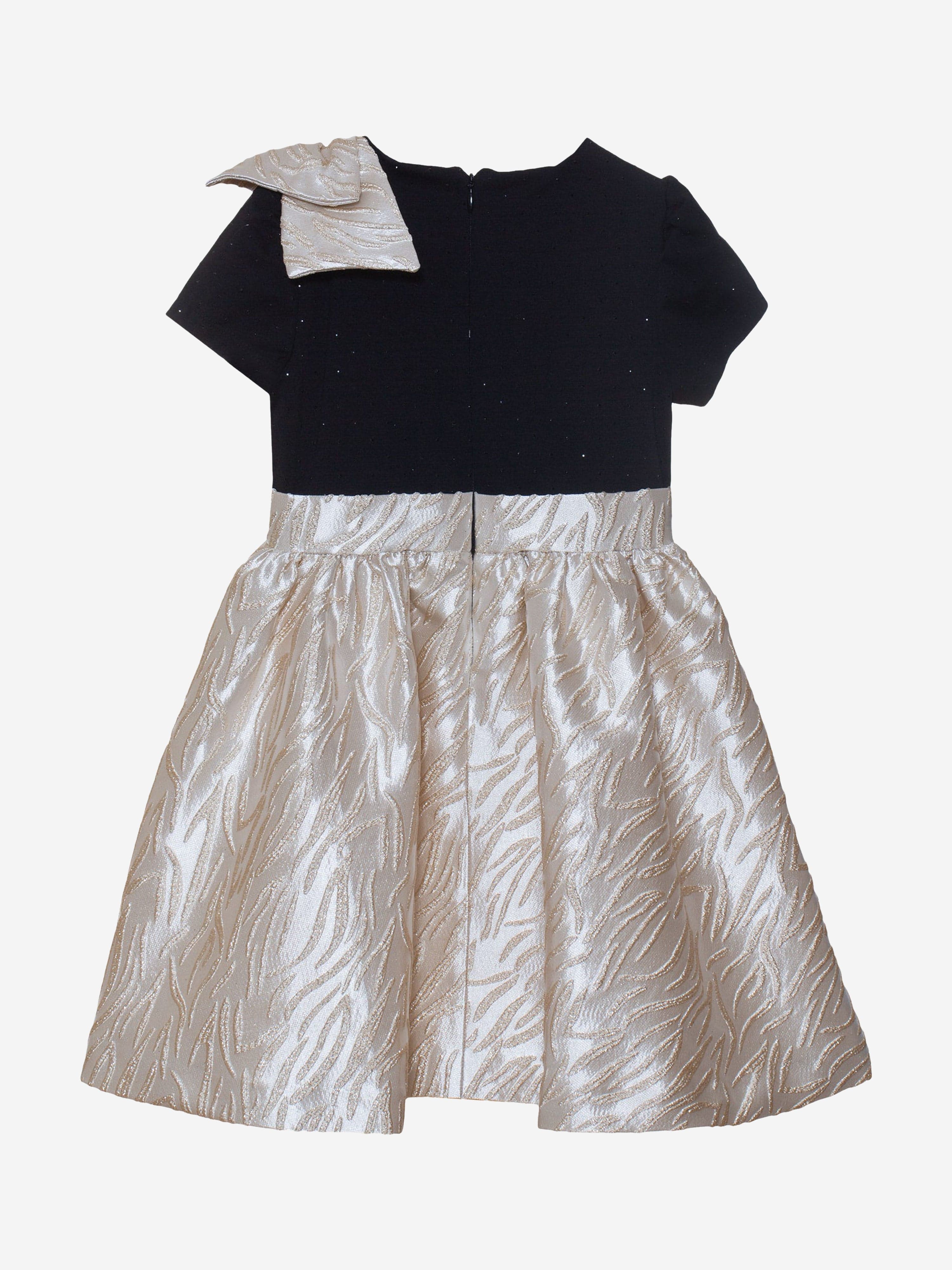 Girls Jaquard Bow Party Dress in Gold