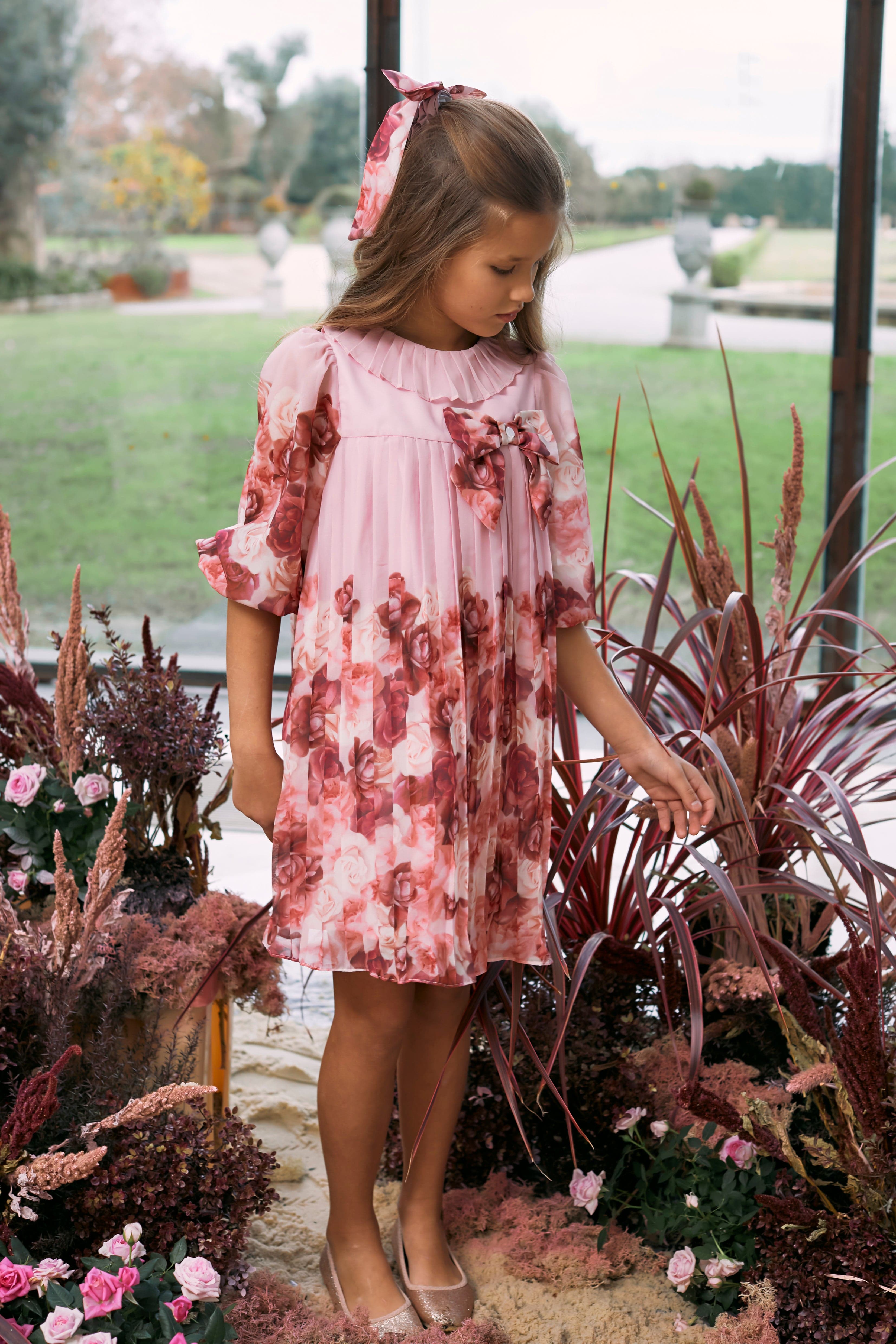 Girls Floral Chiffon Dress in Pink