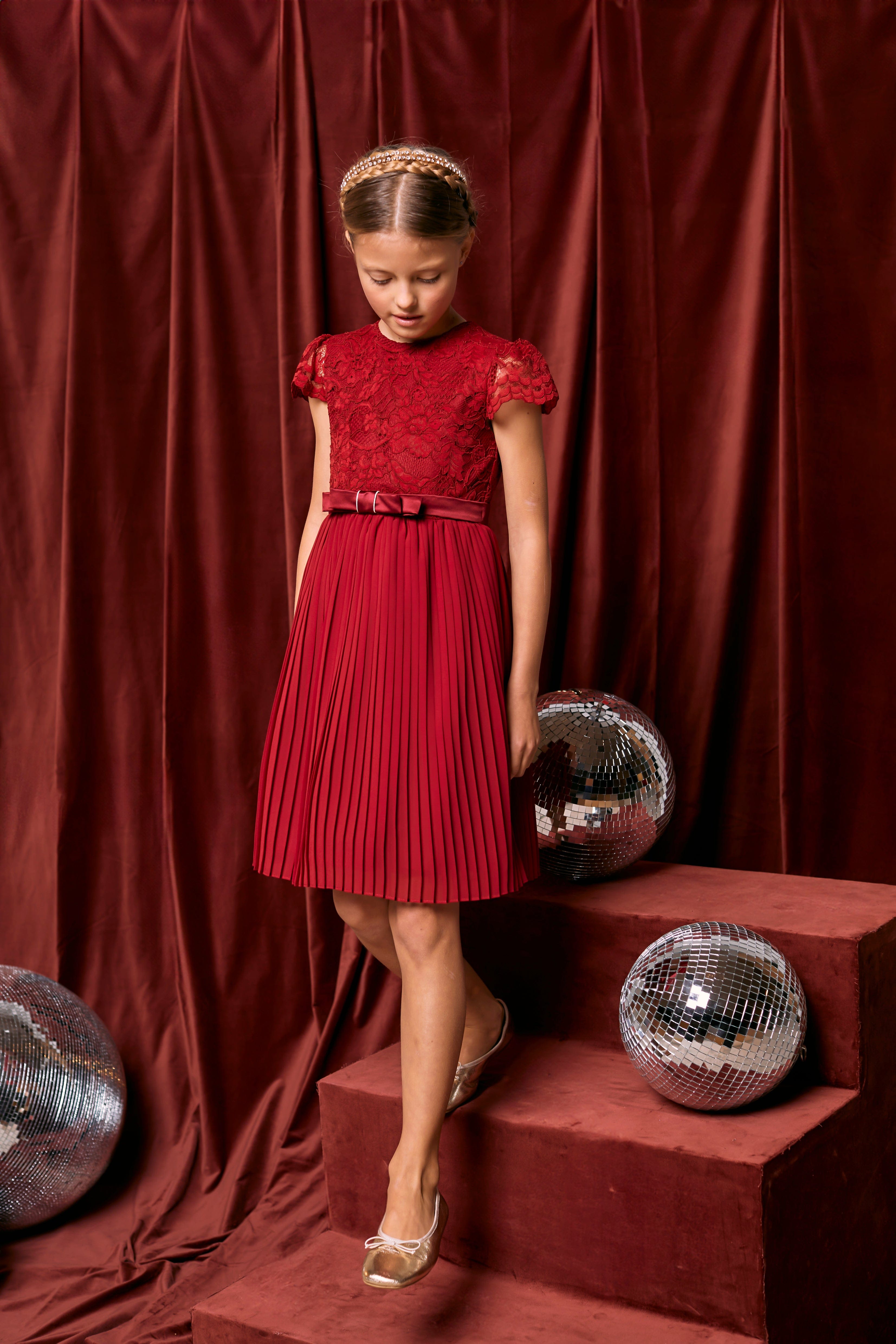 Patachou Girls Lace Dress in Red