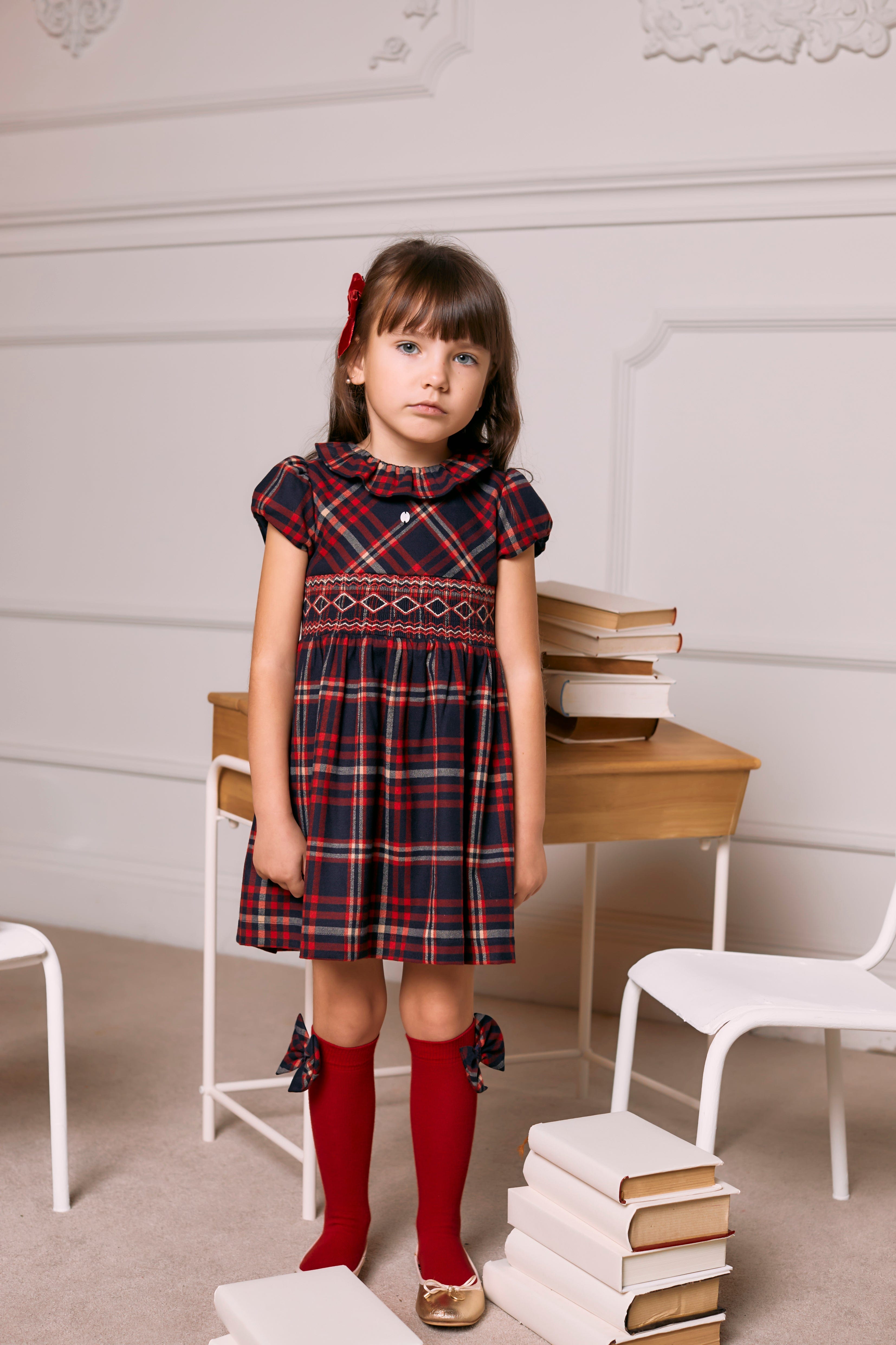 Baby Girls Tartan Dress in Navy