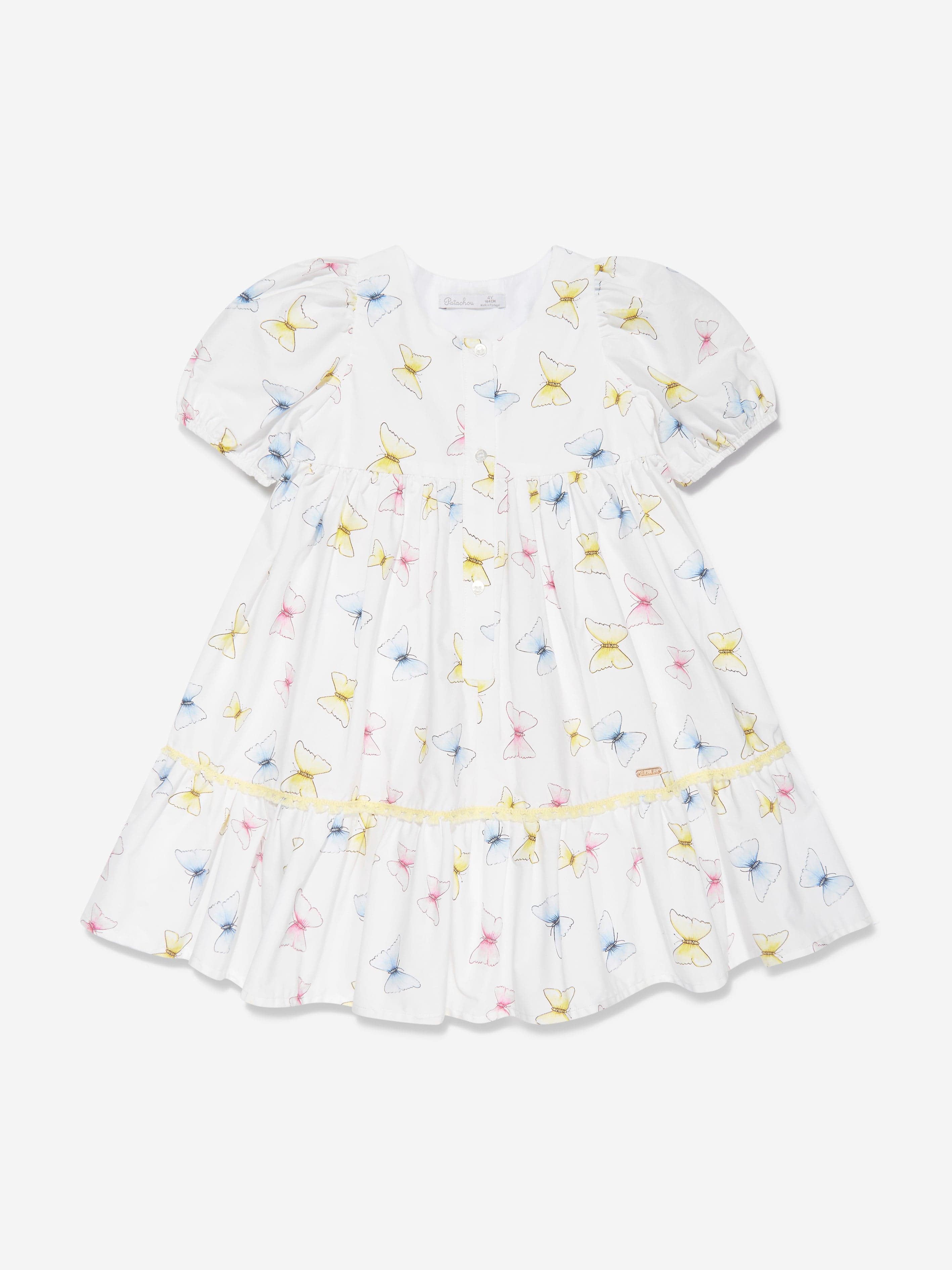 Patachou Girls Butterflies Smock Dress in White