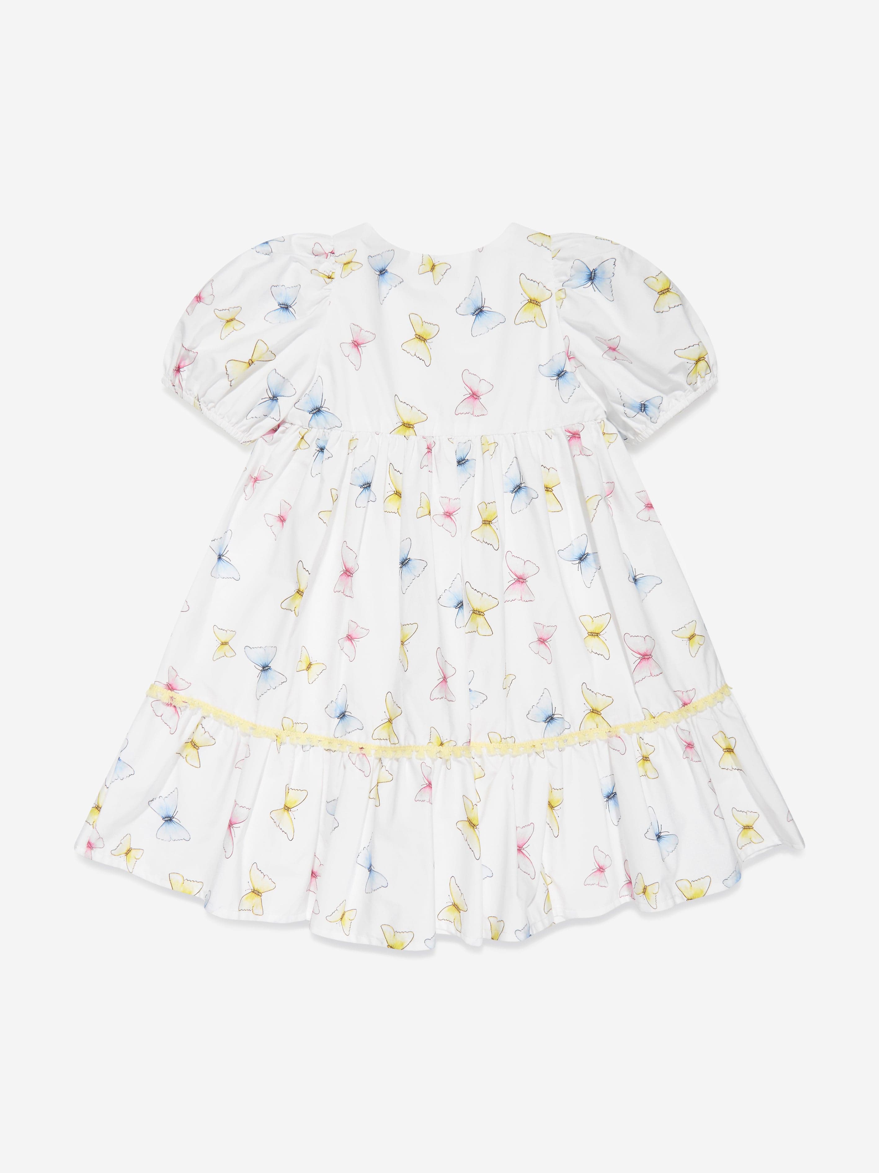 Patachou Girls Butterflies Smock Dress in White