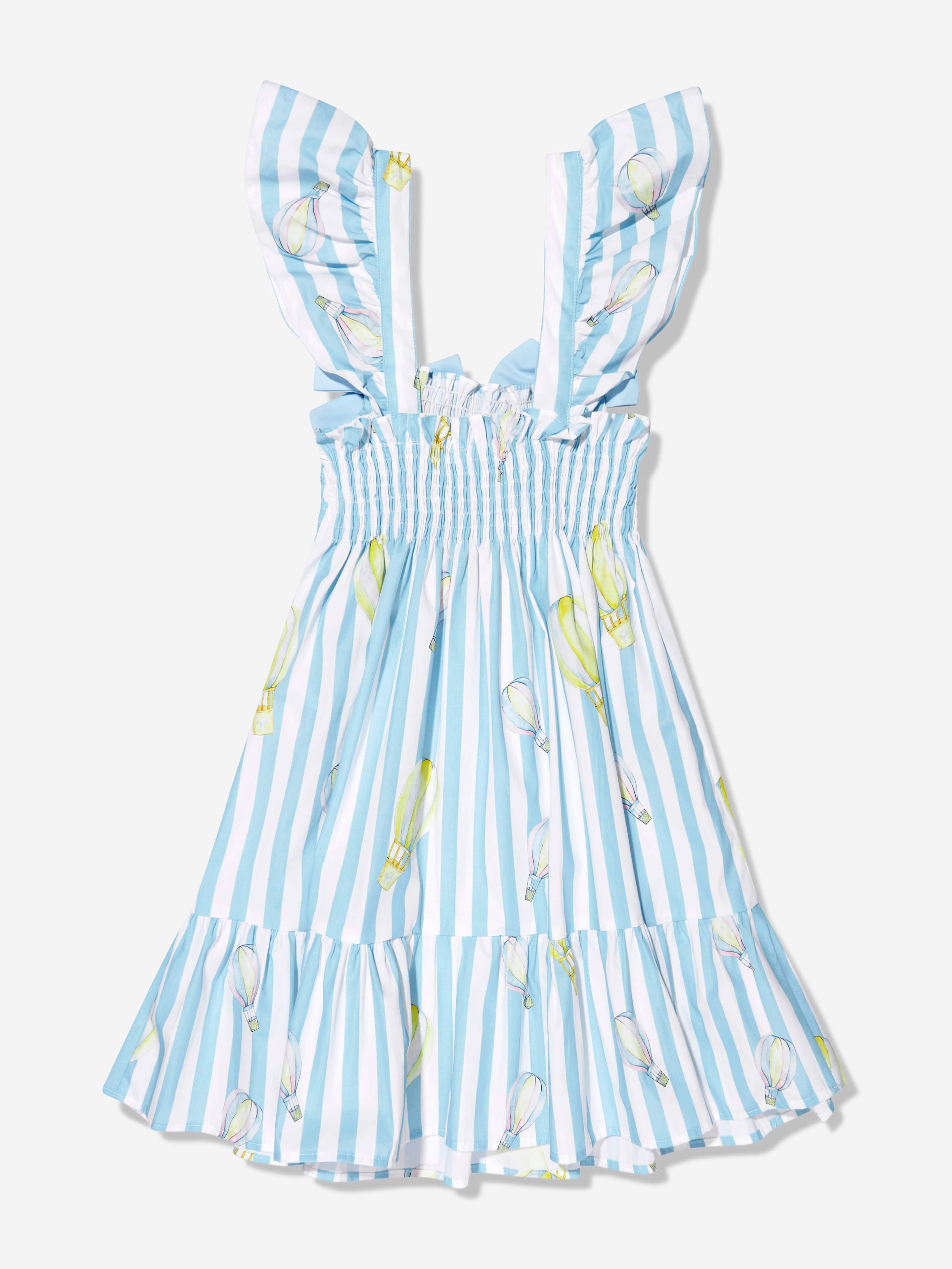 Patachou Girls Striped Air Balloon Dress in Blue