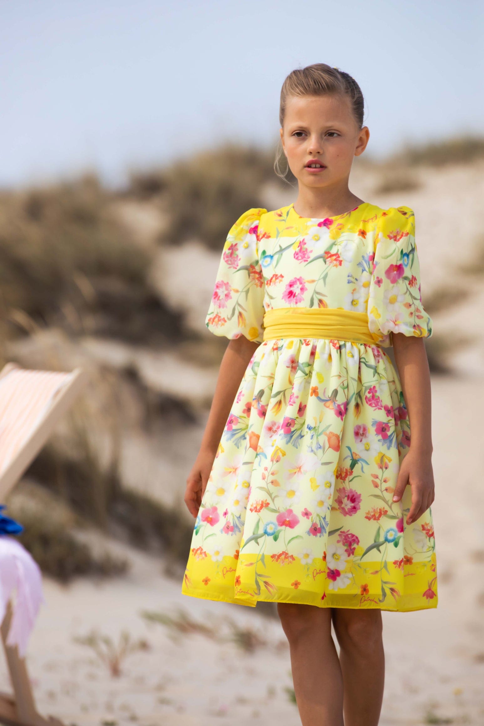 Patachou Girls Floral Party Dress in Yellow