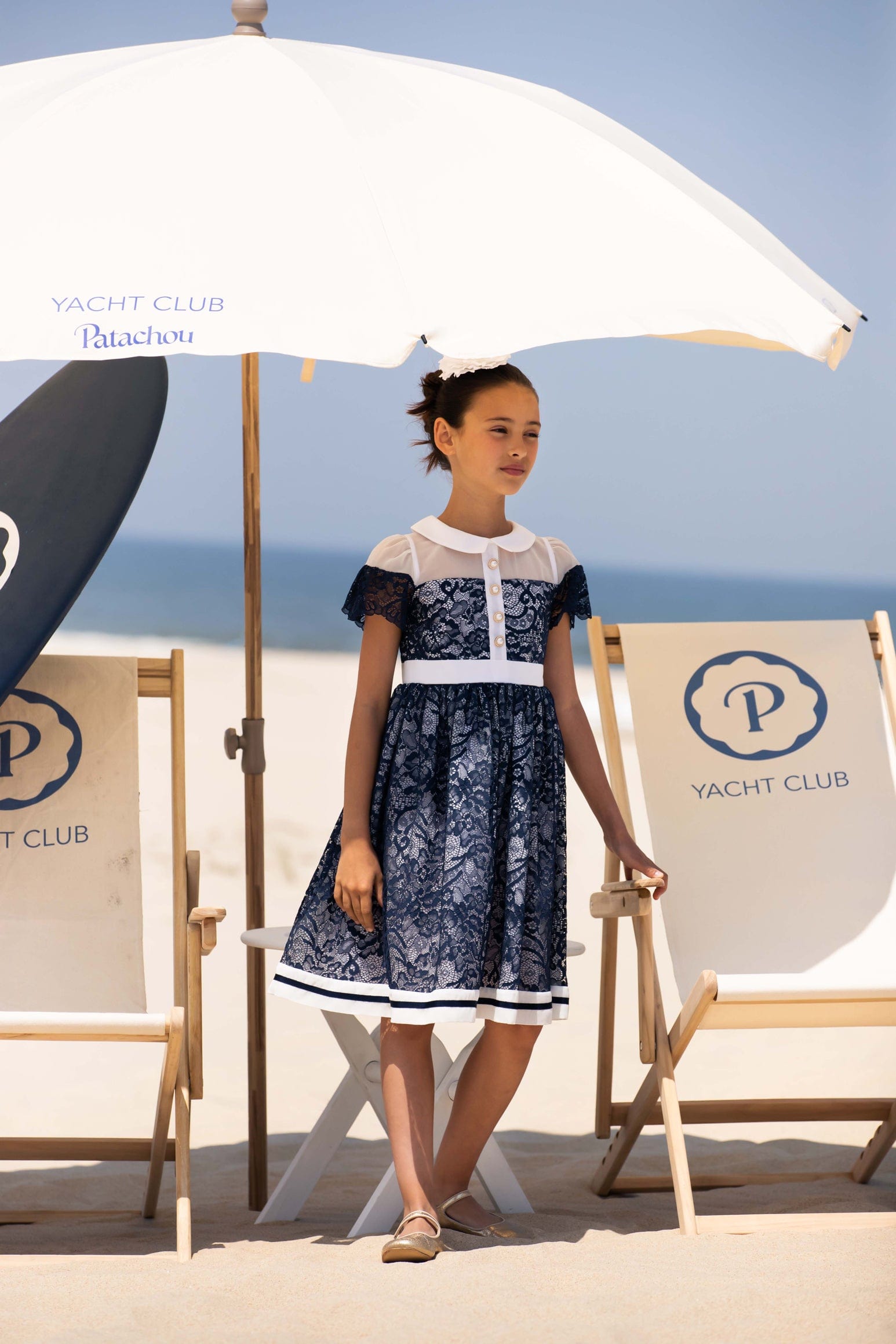 Patachou Girls Yacht Club Dress in Navy