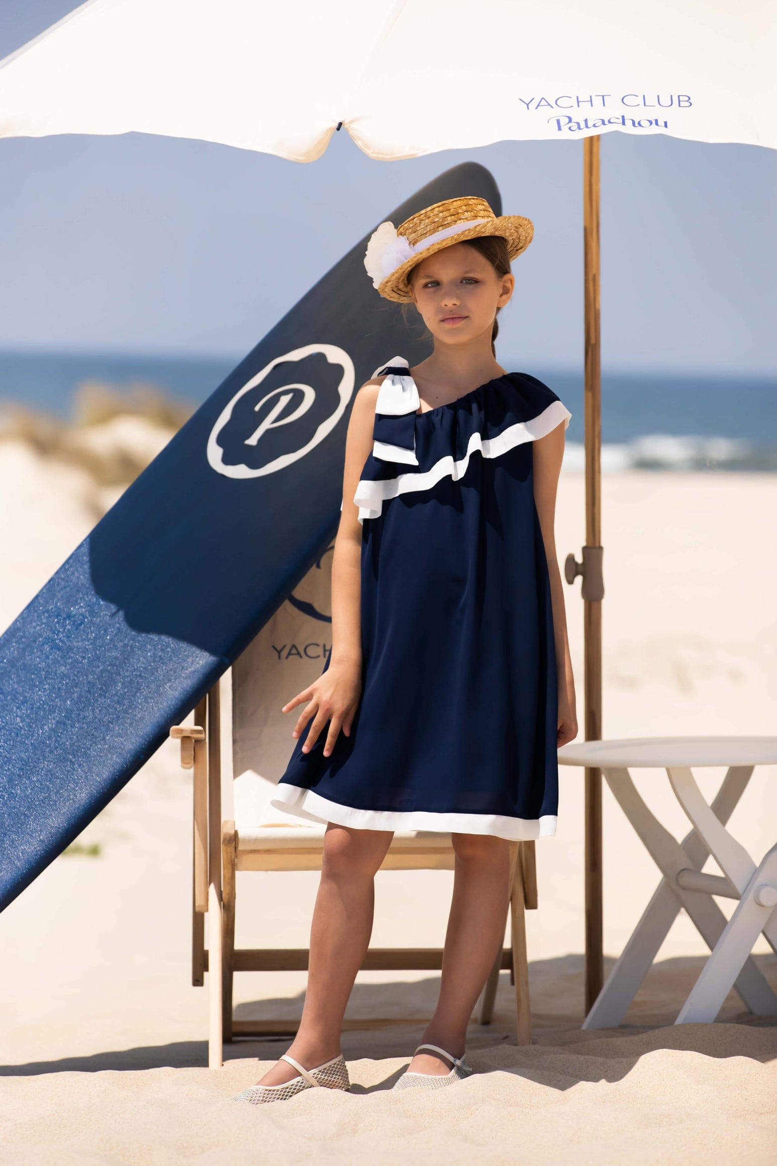 Patachou Girls Ruffle Yacht Club Dress in Navy