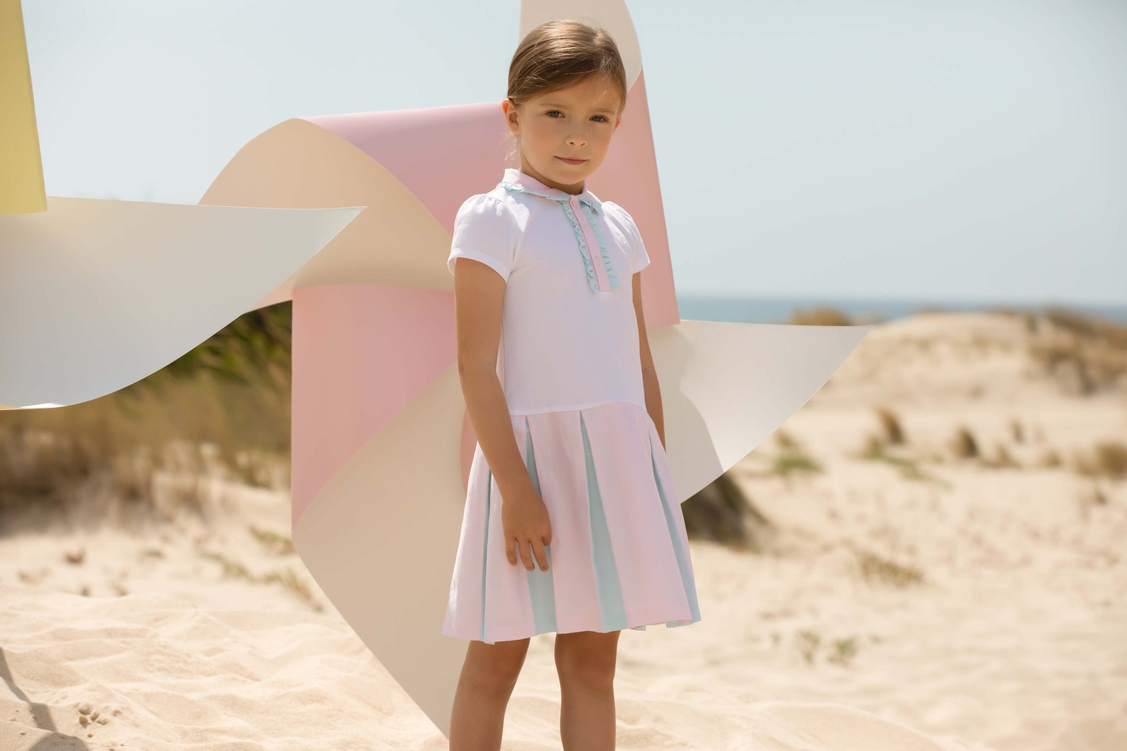 Patachou Girls Polo Dress in White