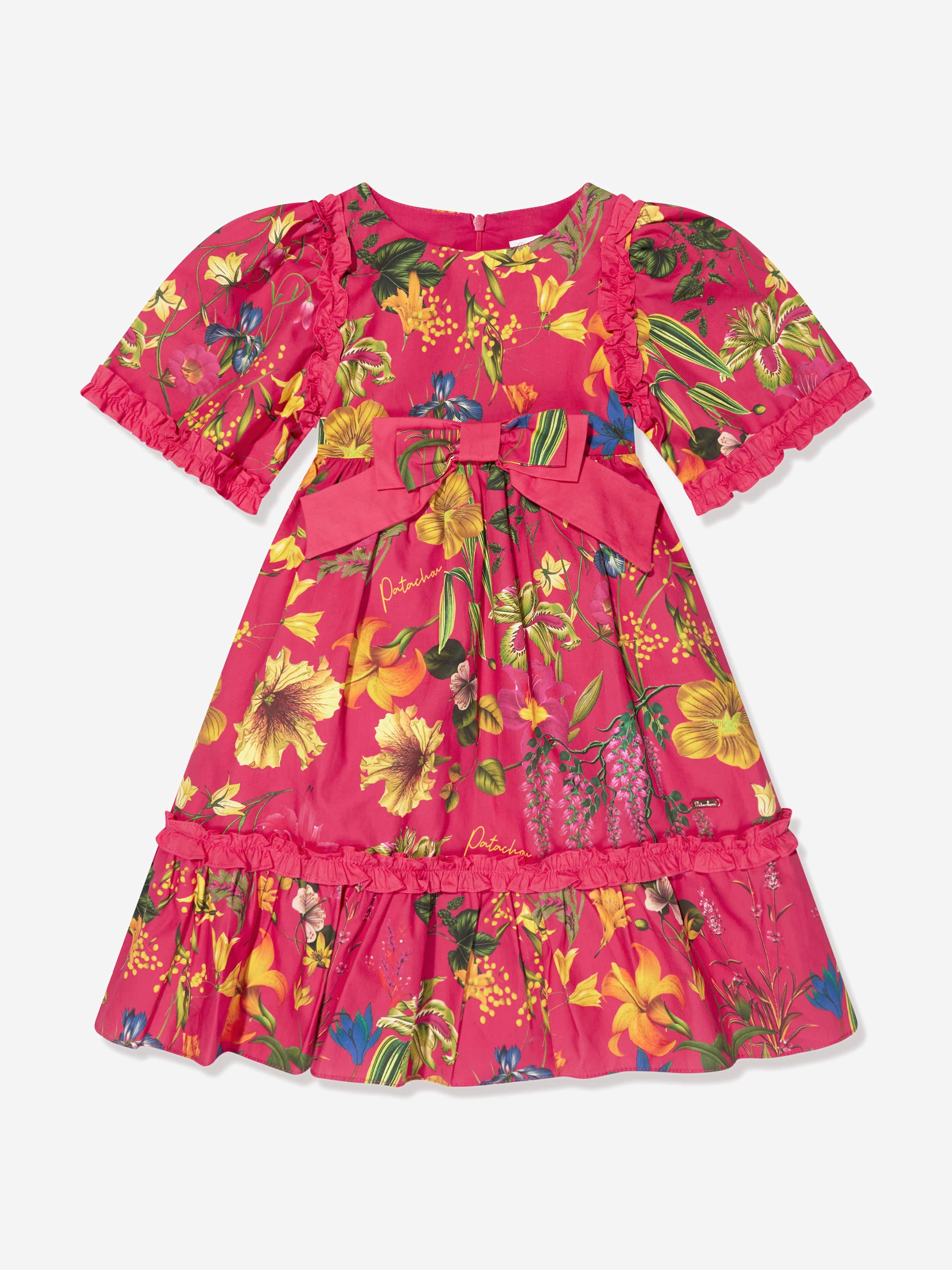 Patachou Girls Botanical Print Dress in Pink