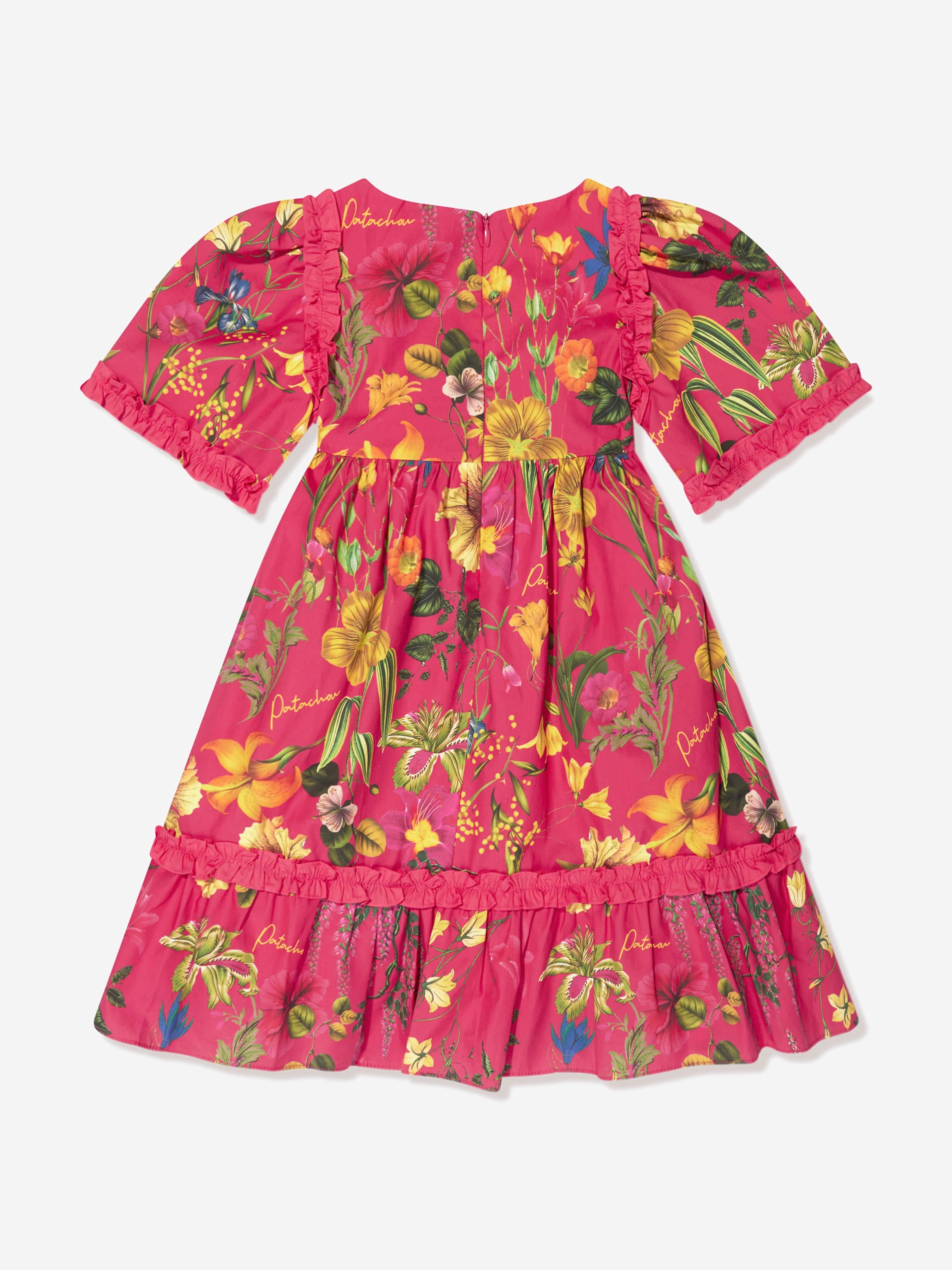 Patachou Girls Botanical Print Dress in Pink