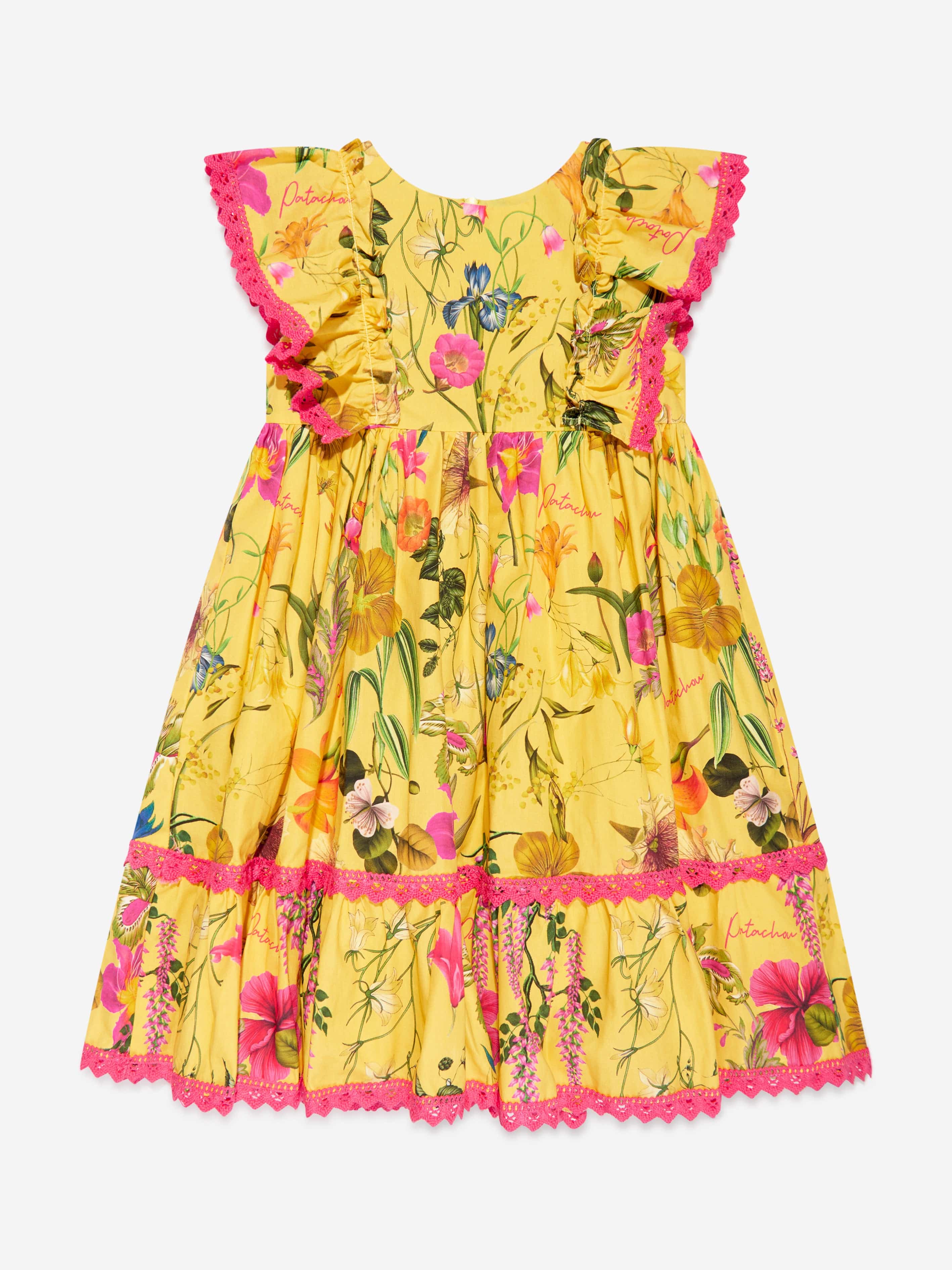 Patachou Girls Sleeveless Botanical Dress in Yellow