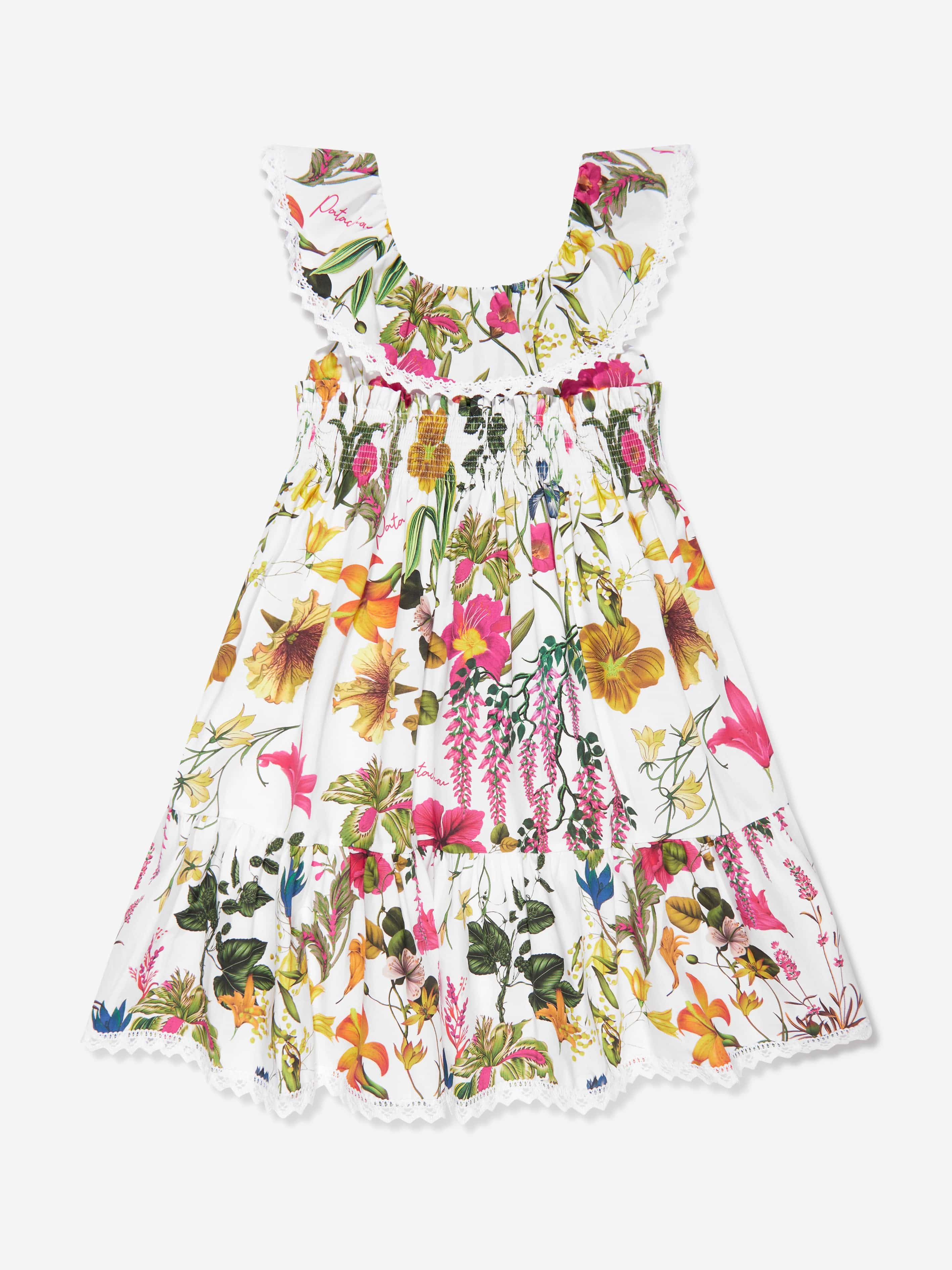 Patachou Girls Sleeveless Botanical Dress in White