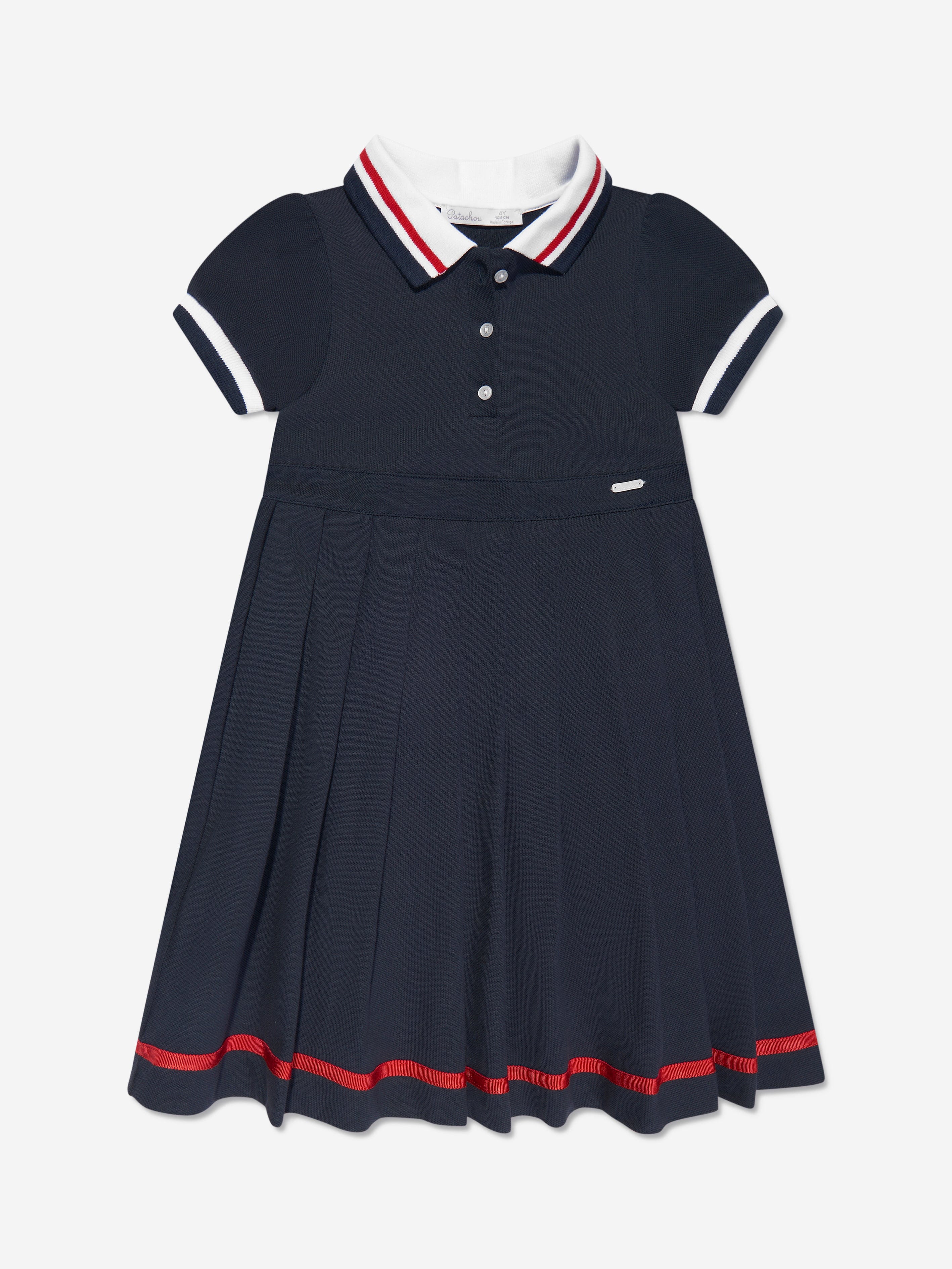 Patachou Girls Pleated Polo Dress in Navy