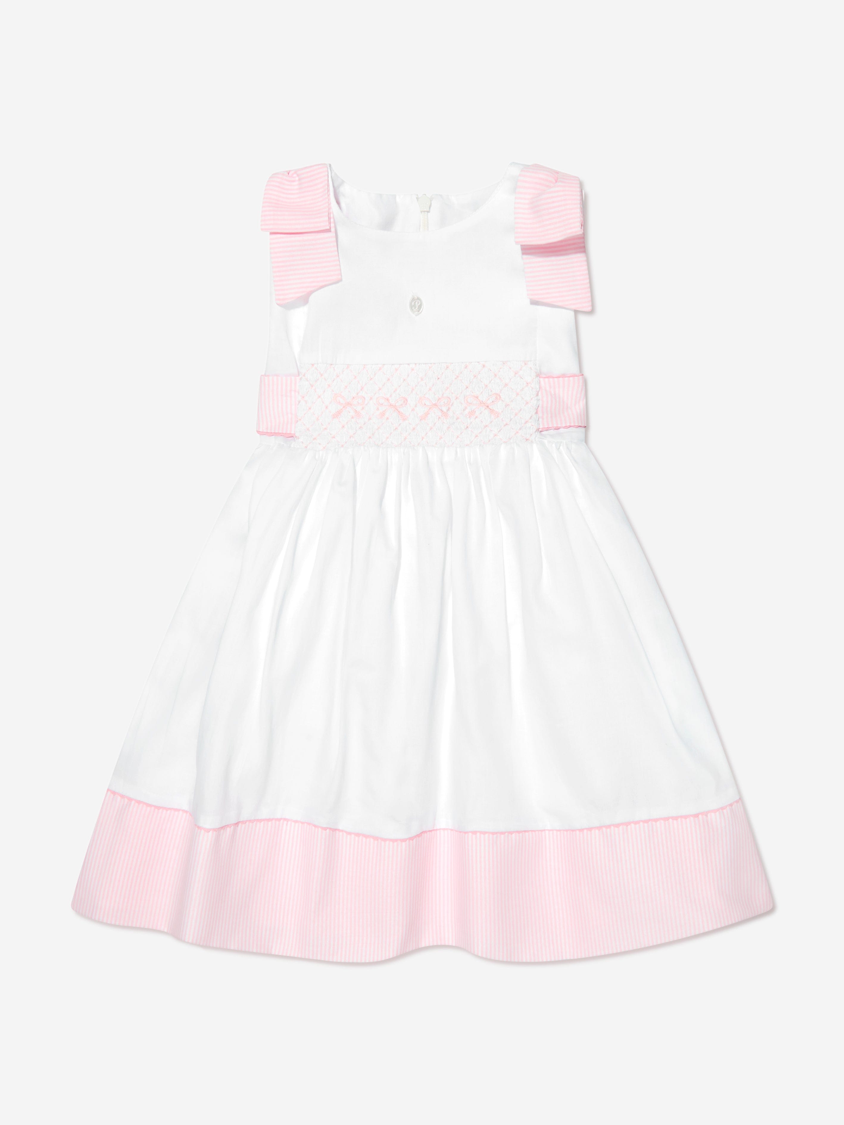 Patachou Girls Sleeveless Smocked Dress in White