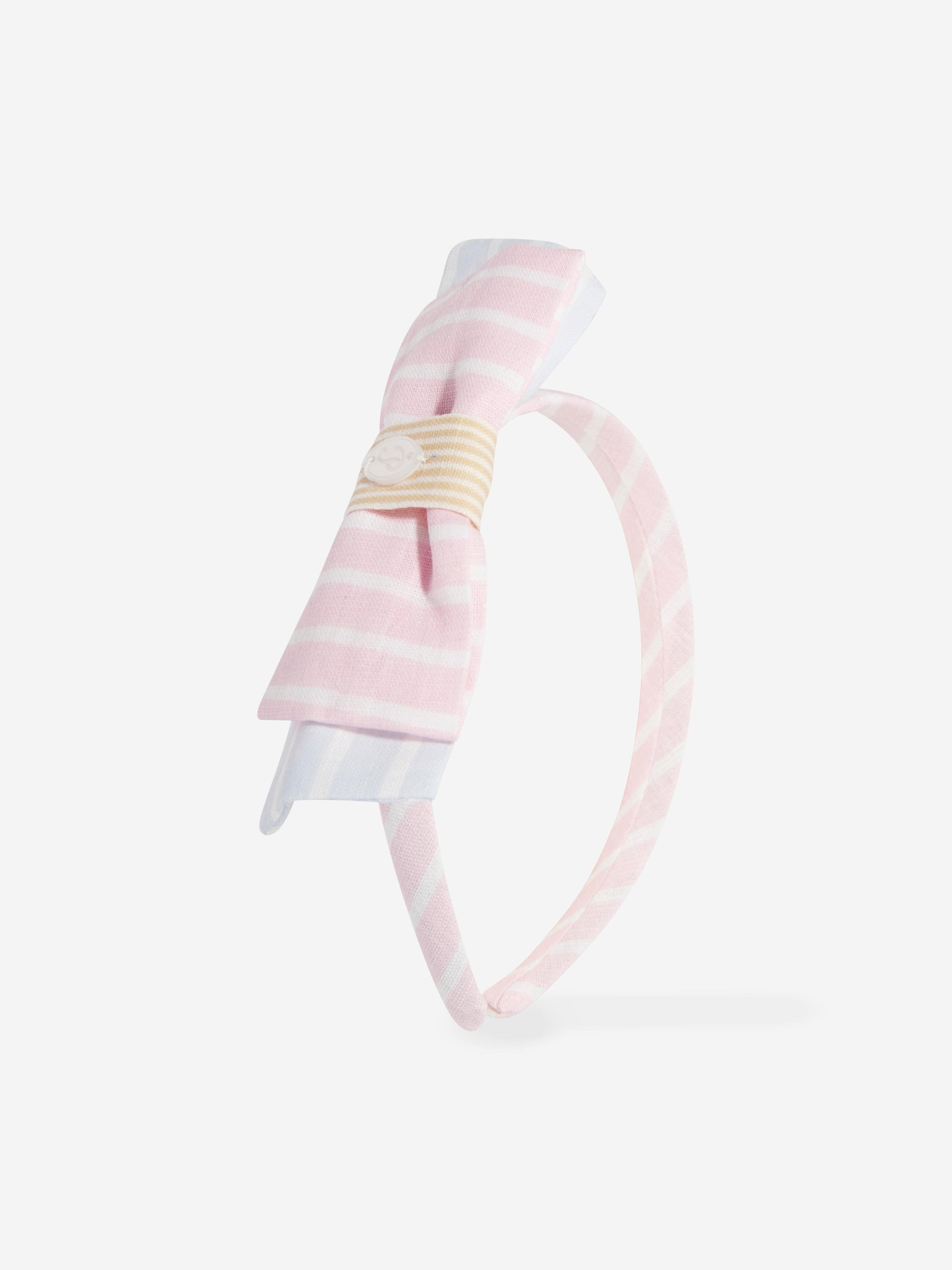 Patachou Girls Striped Bow Headband in Pink