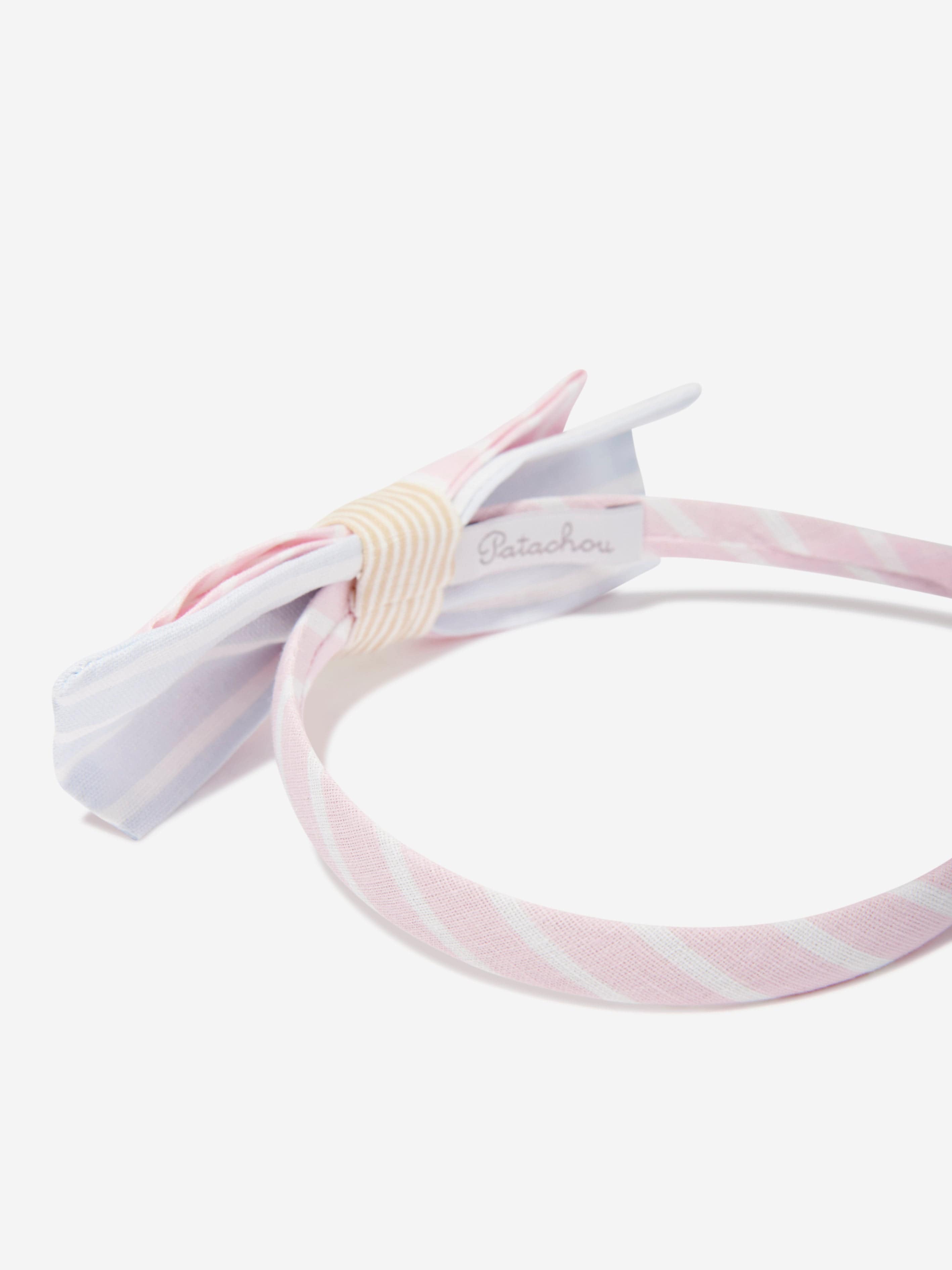 Patachou Girls Striped Bow Headband in Pink