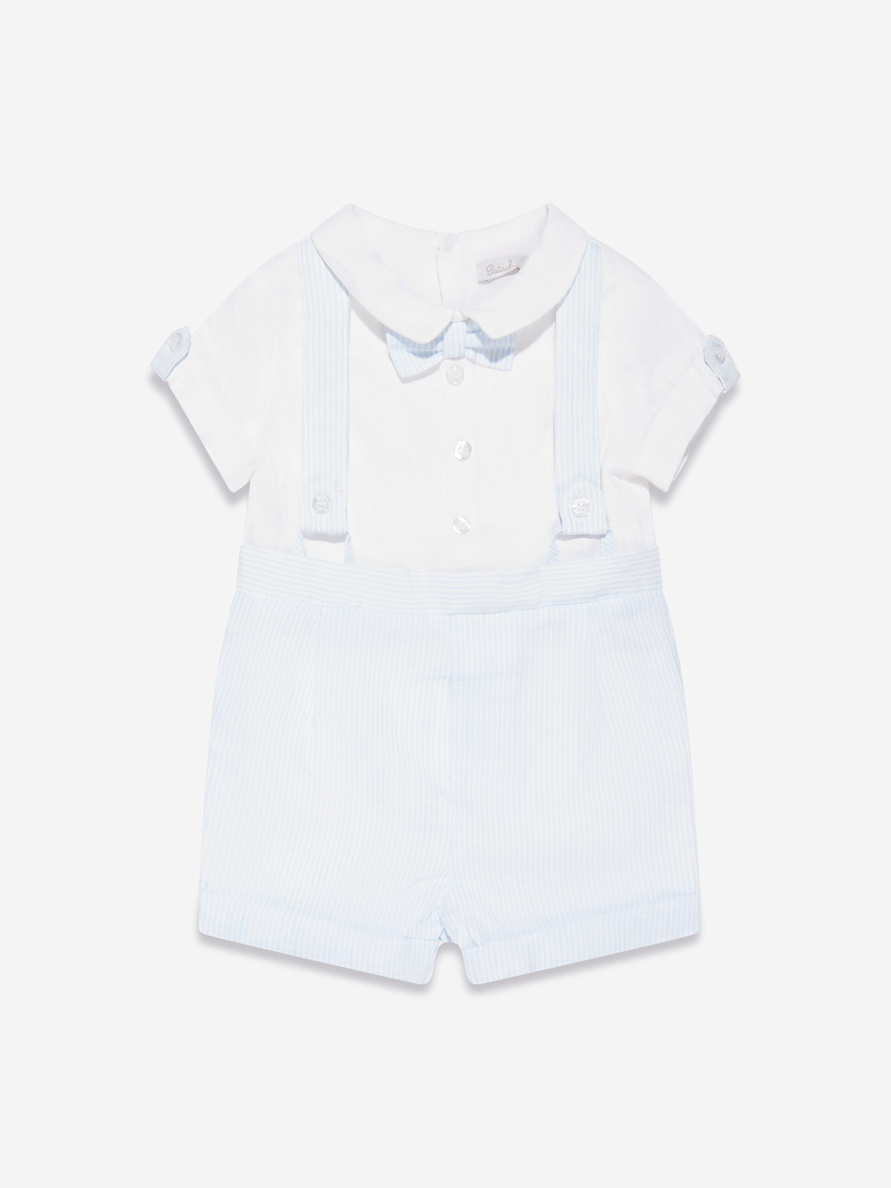 Patachou Baby Boys Linen Striped Romper in Blue