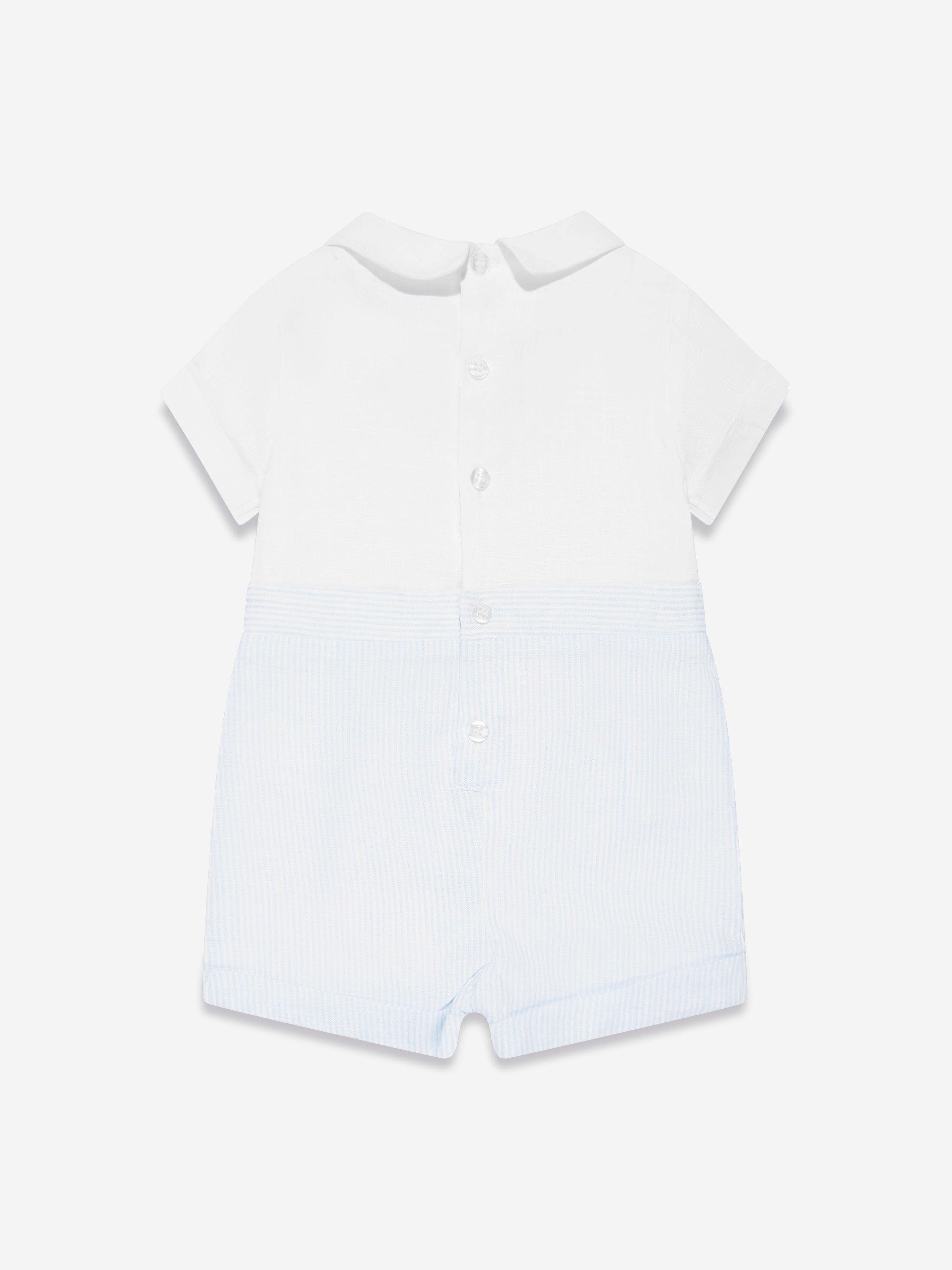 Patachou Baby Boys Linen Striped Romper in Blue