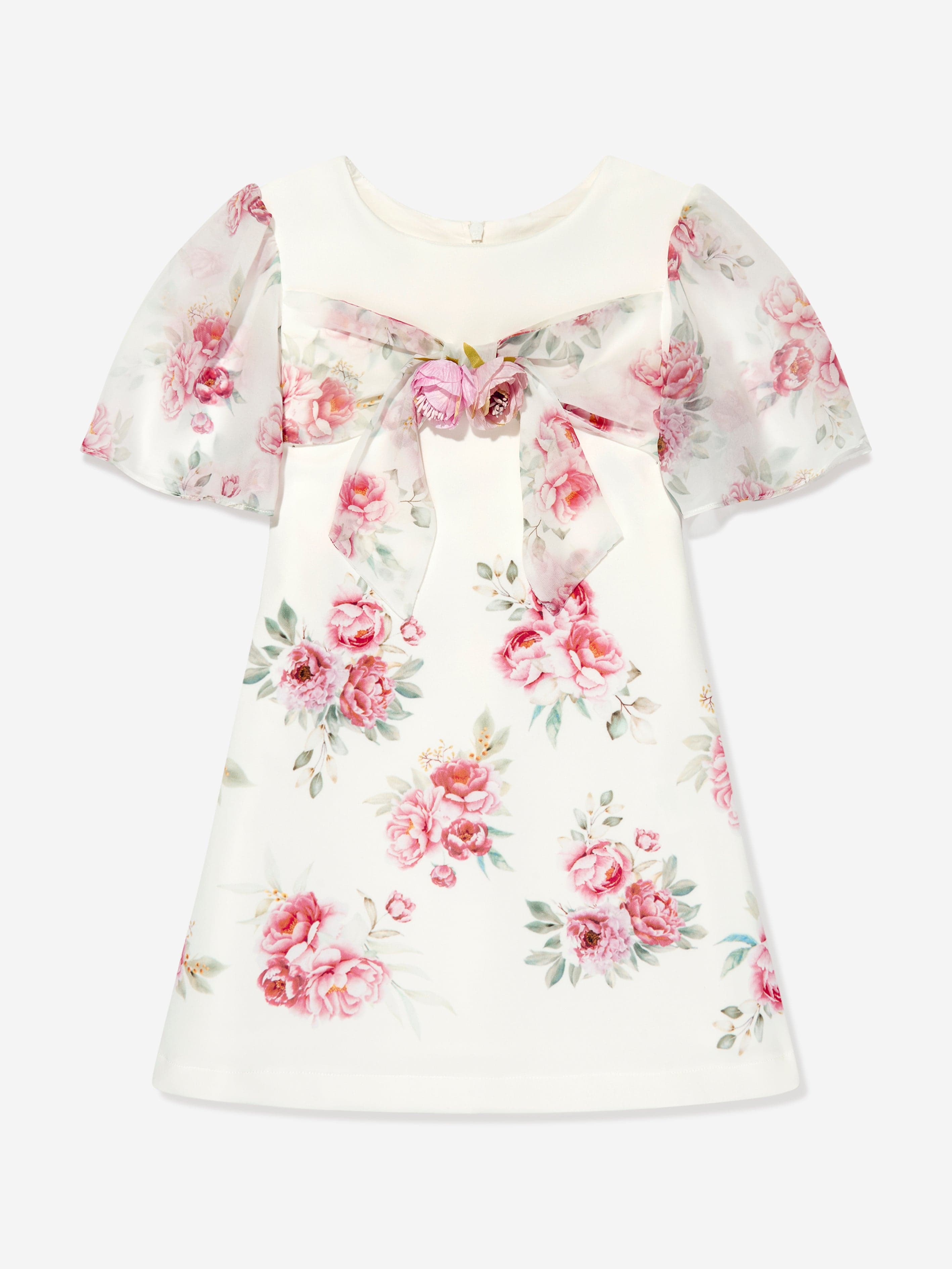 Patachou Girls Rose Print Dress in White