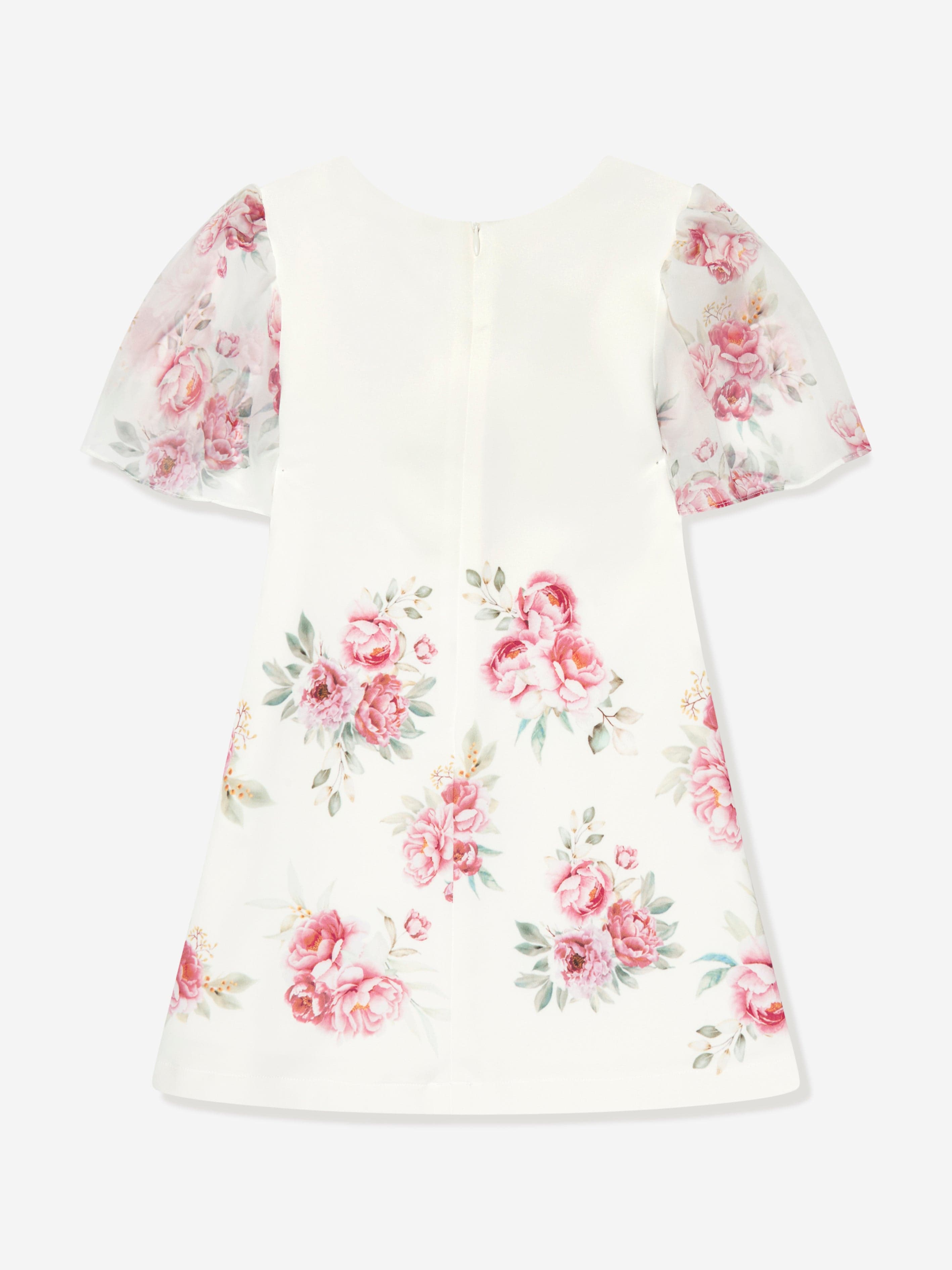 Patachou Girls Rose Print Dress in White