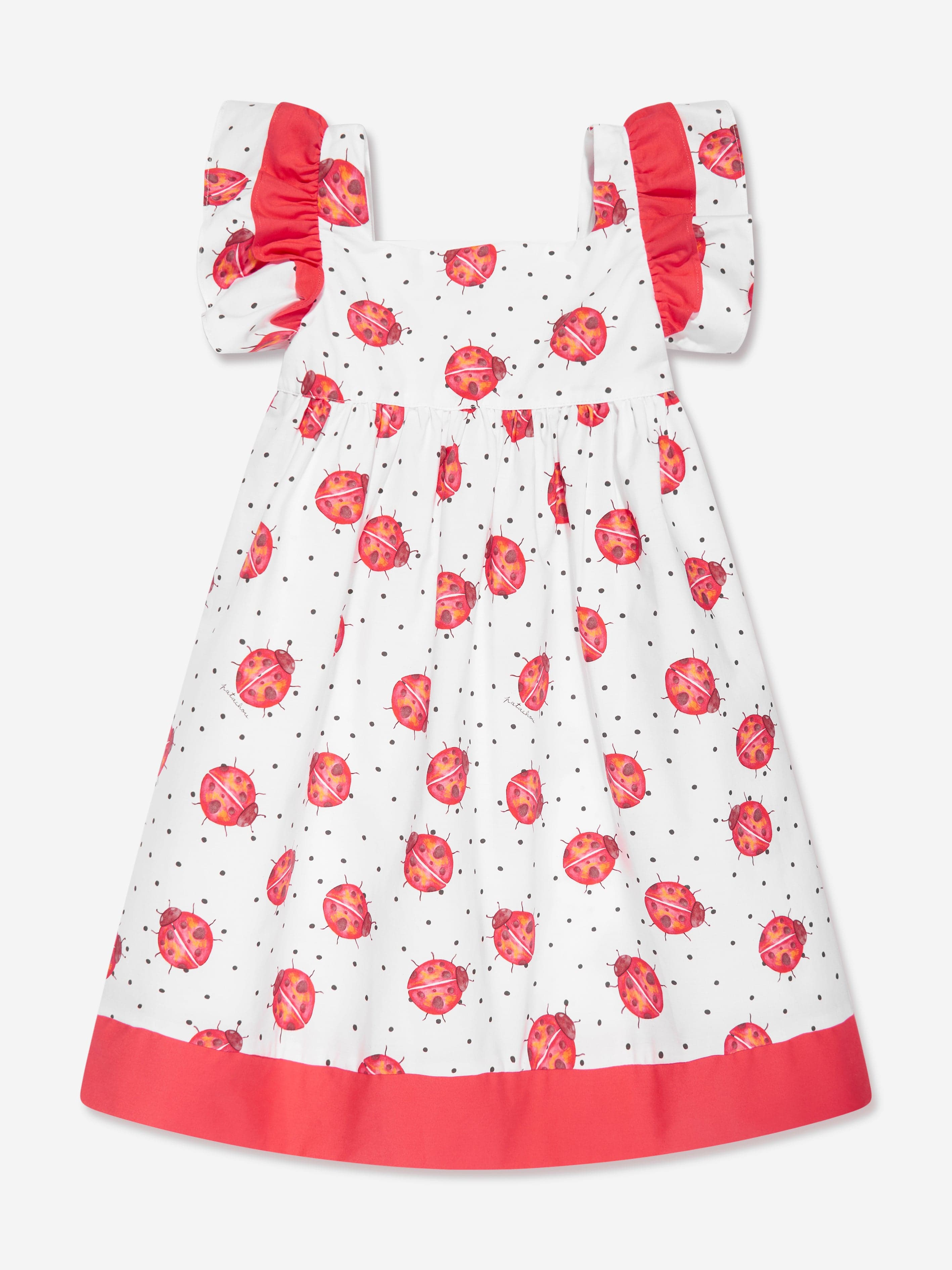 Patachou Girls Sleeveless Lady Bug Dress in White