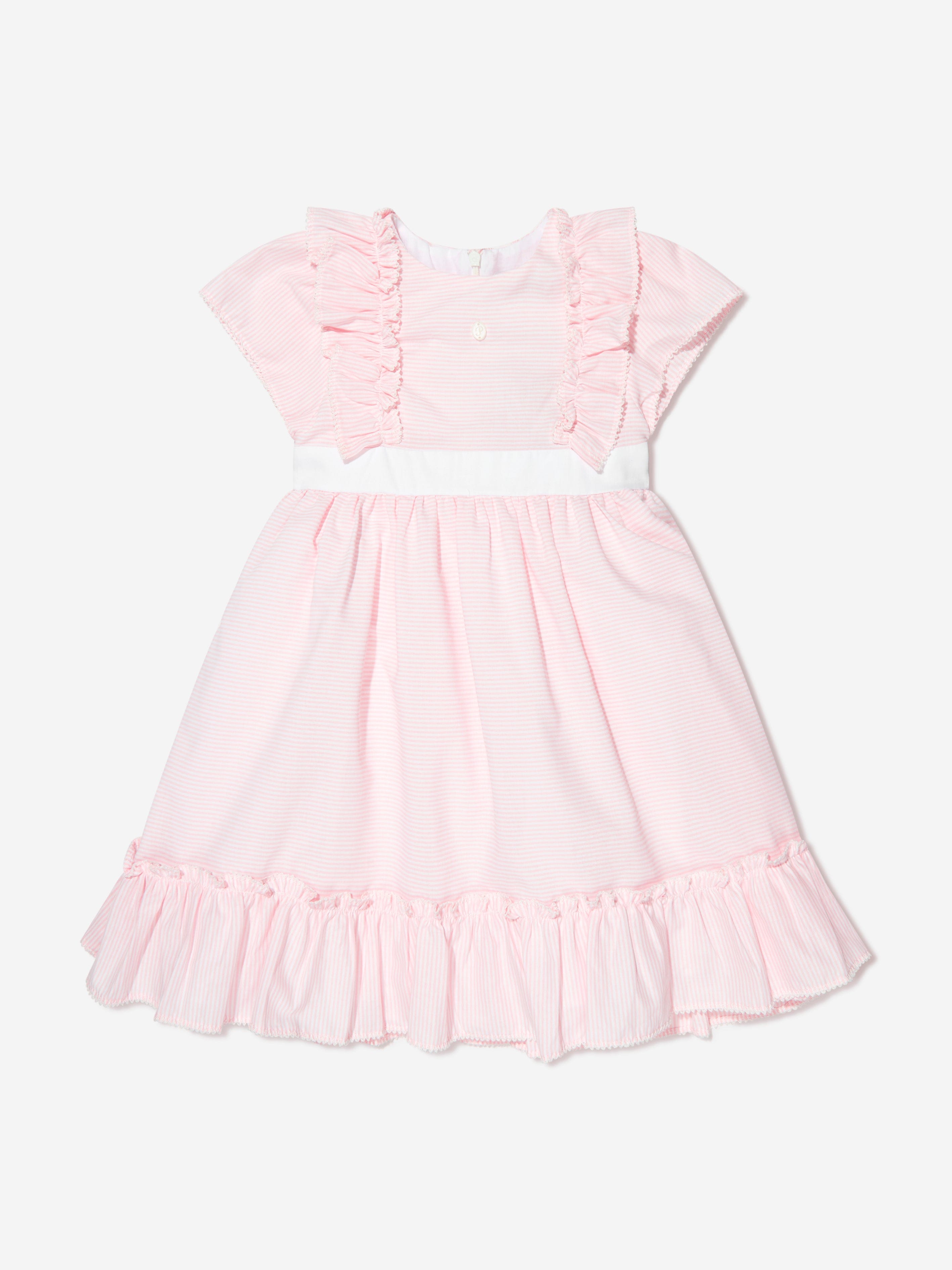 Patachou Girls Striped Frilly Dress in Pink