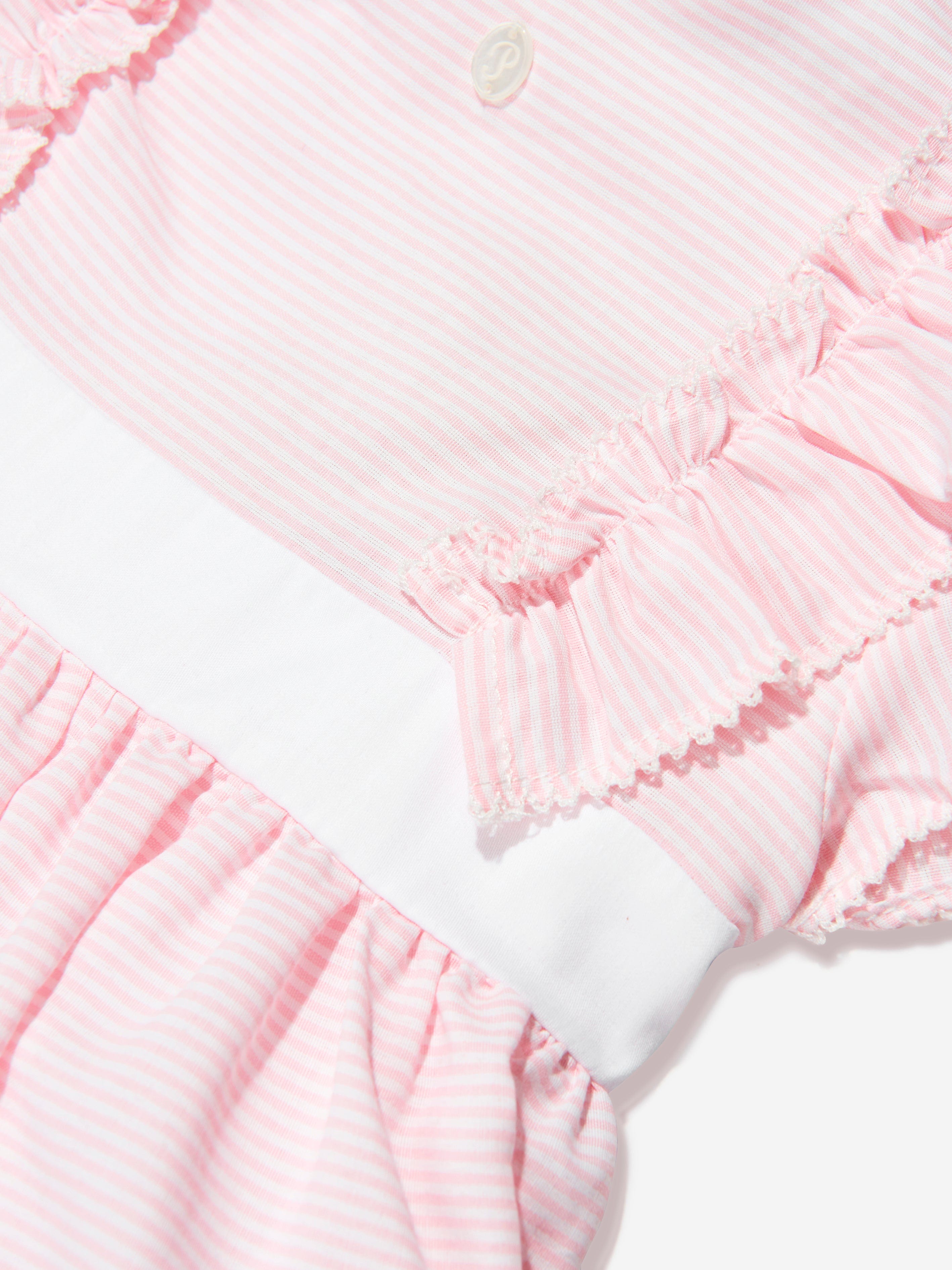 Patachou Girls Striped Frilly Dress in Pink