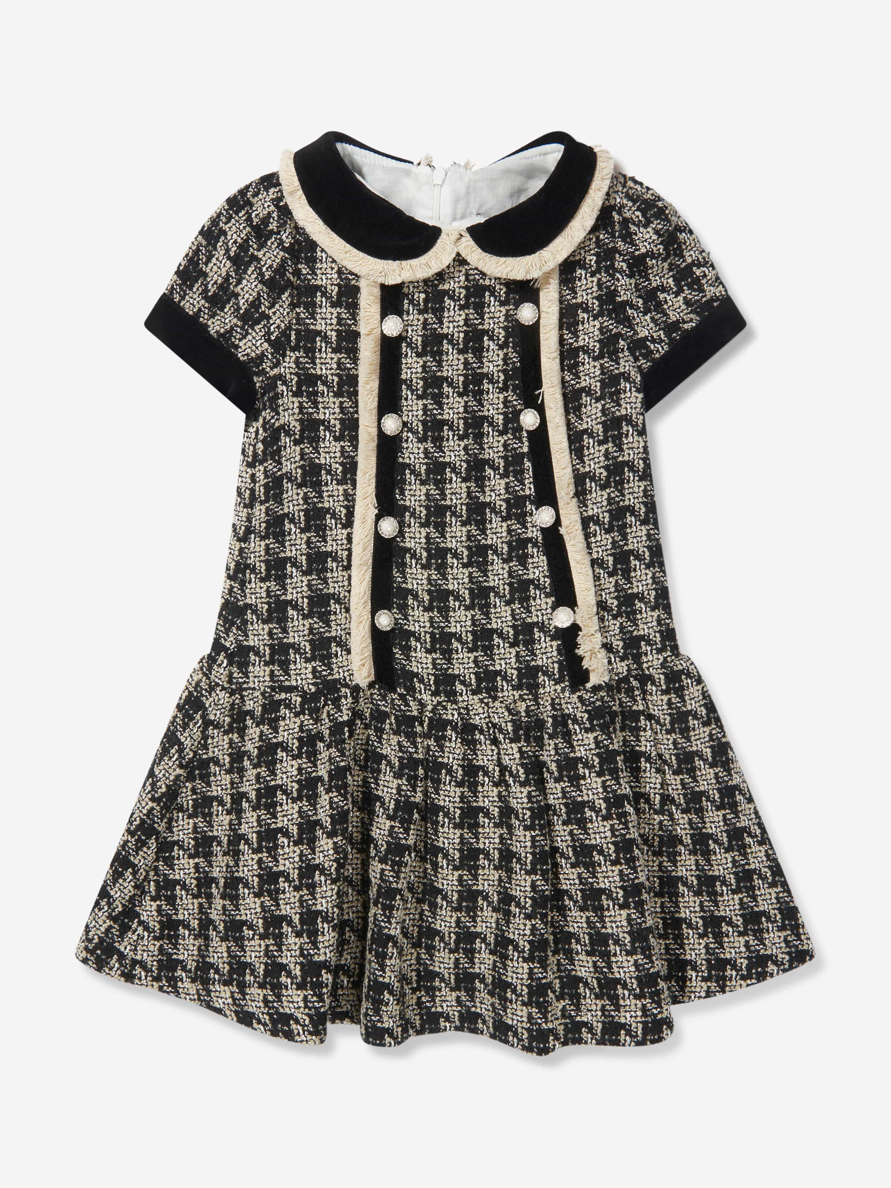 Patachou Girls Tweed Houndstooth Dress