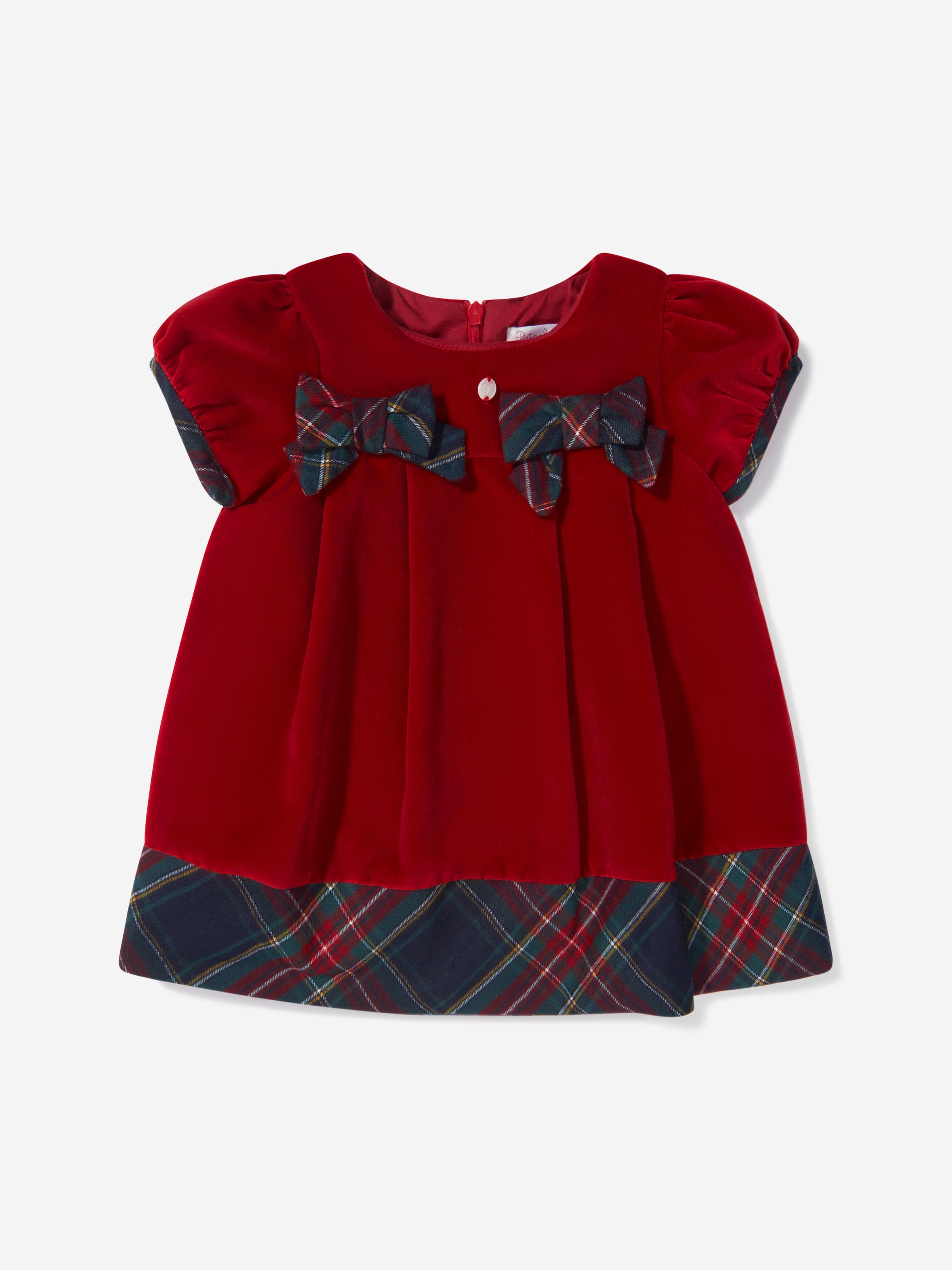 Patachou Baby Girls Velvet Tartan Trim Dress