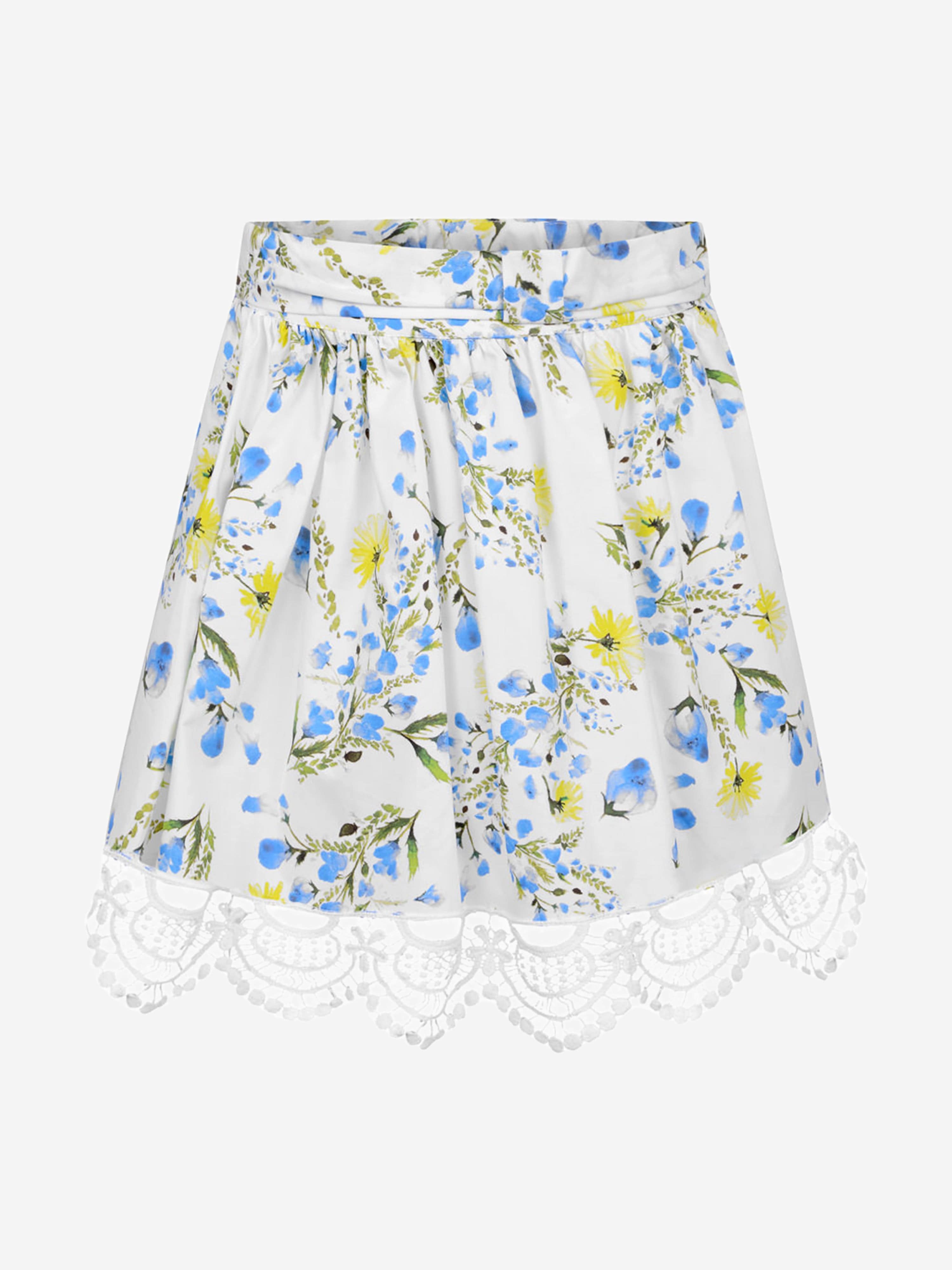 Patachou Girls Skirt - & Blue Cotton Floral Skirt