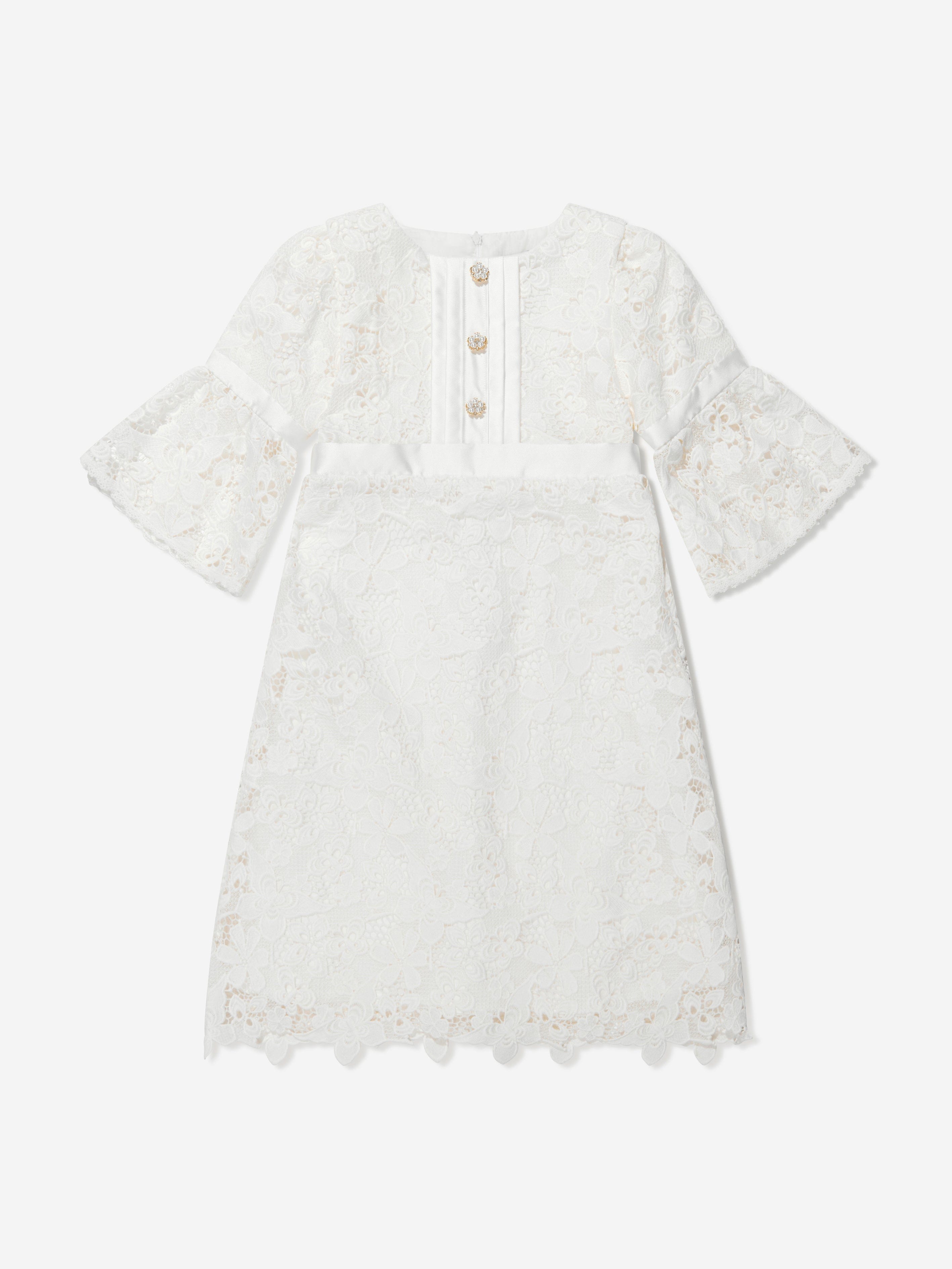 Patachou Girls Lace Dress With Decorative Buttons