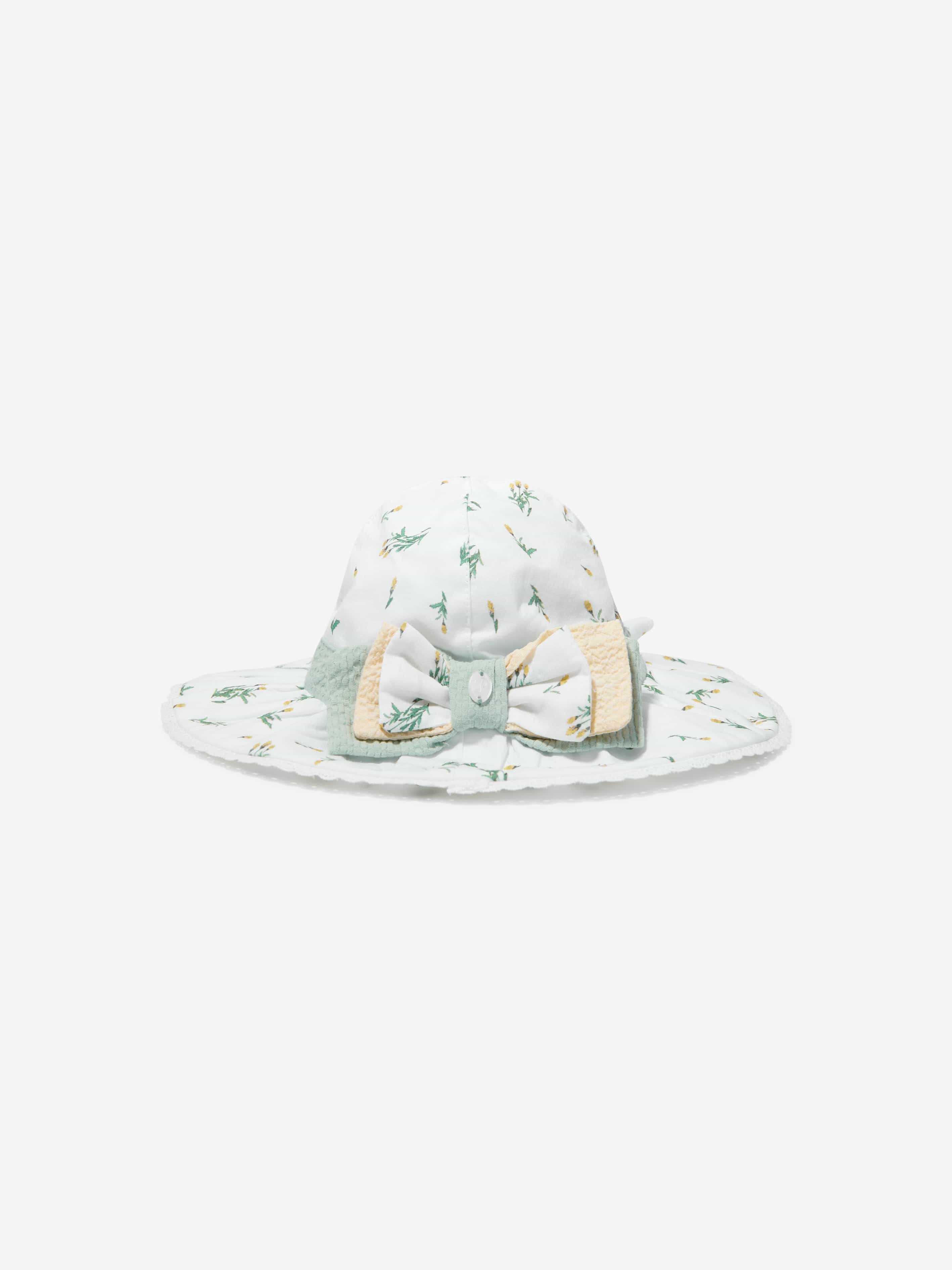 Patachou Girls Floral Bow Hat in White