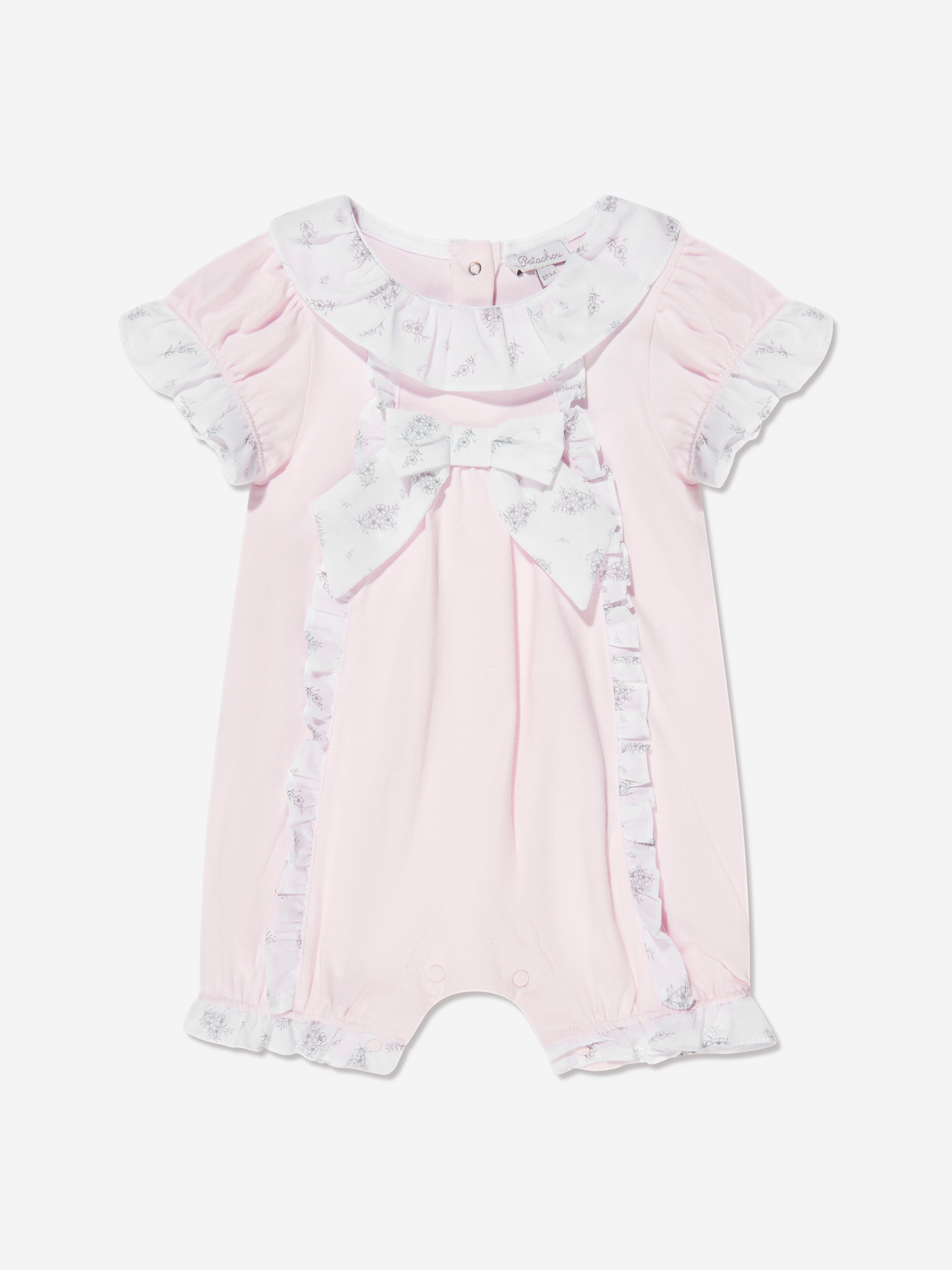 Patachou Baby Girls Frilly Bow Romper in Pink