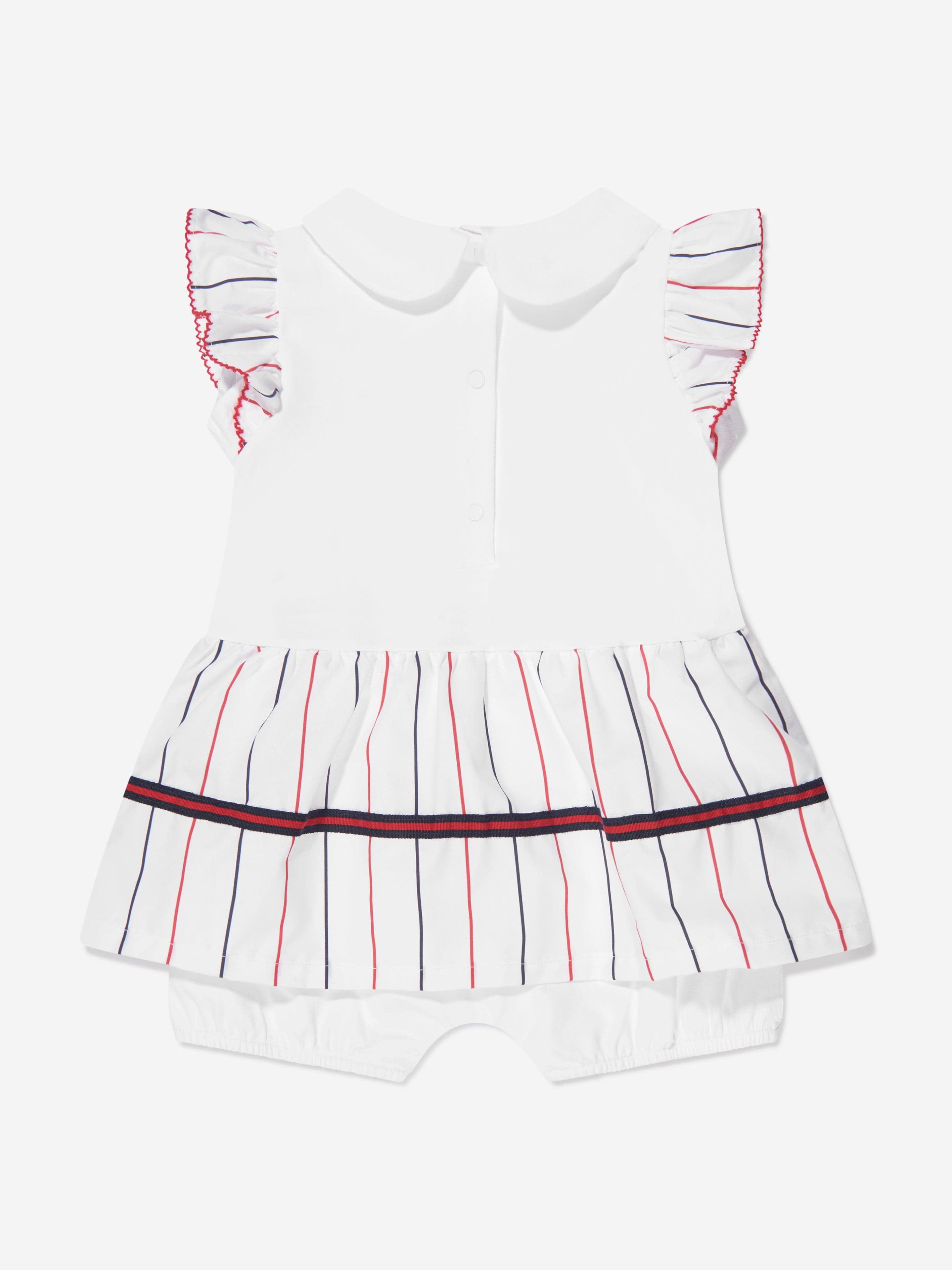 Patachou Baby Girls Striped Bow Romper in White