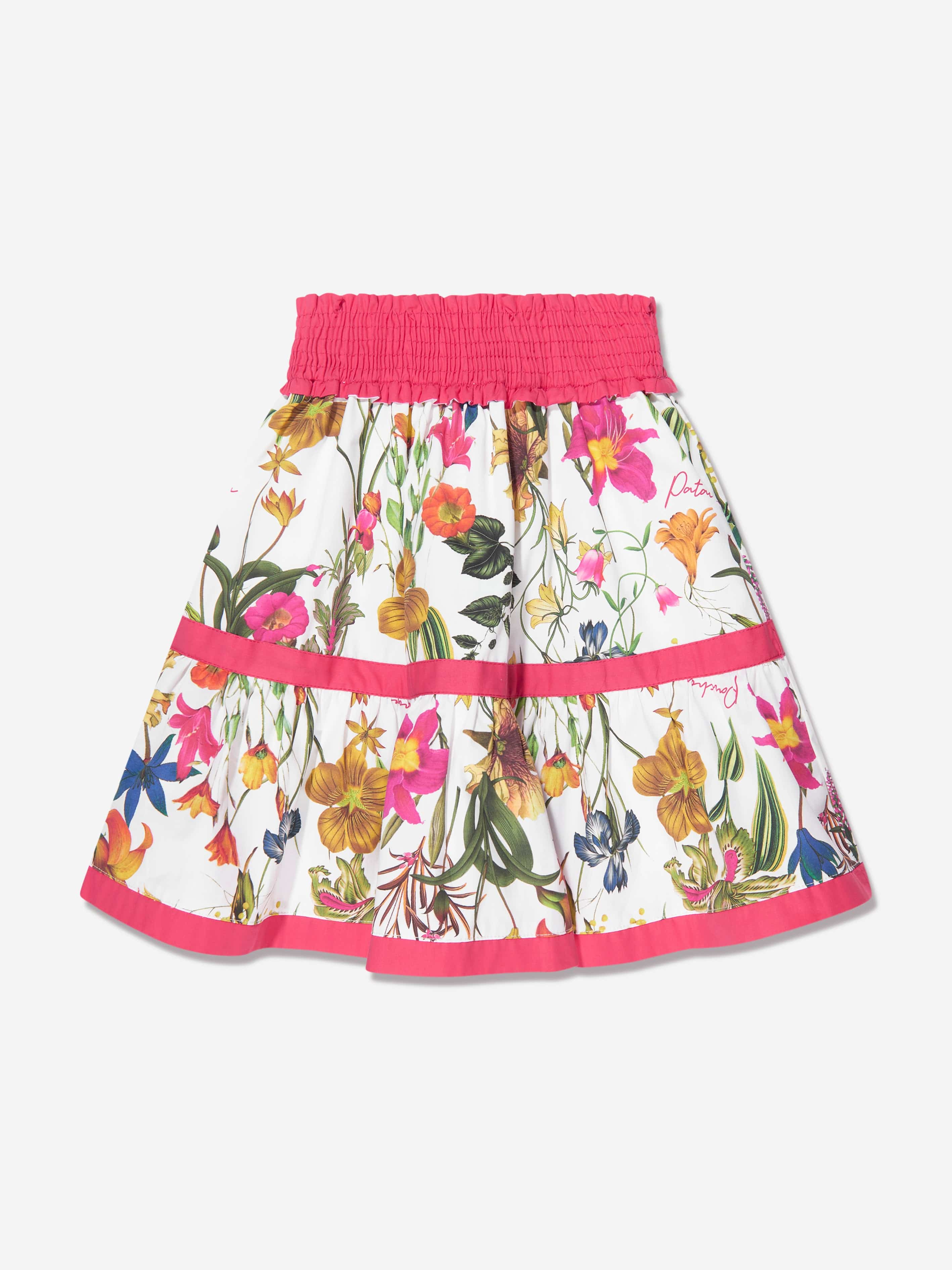 Patachou Girls Botanical Print Skirt in White