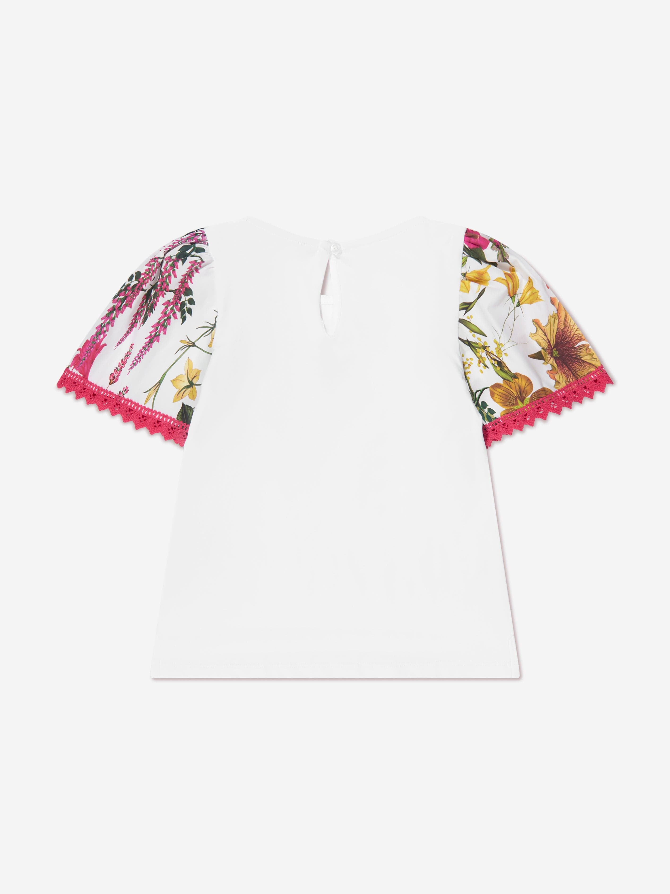 Patachou Girls Botanical Ruffle Sleeve T-Shirt in White