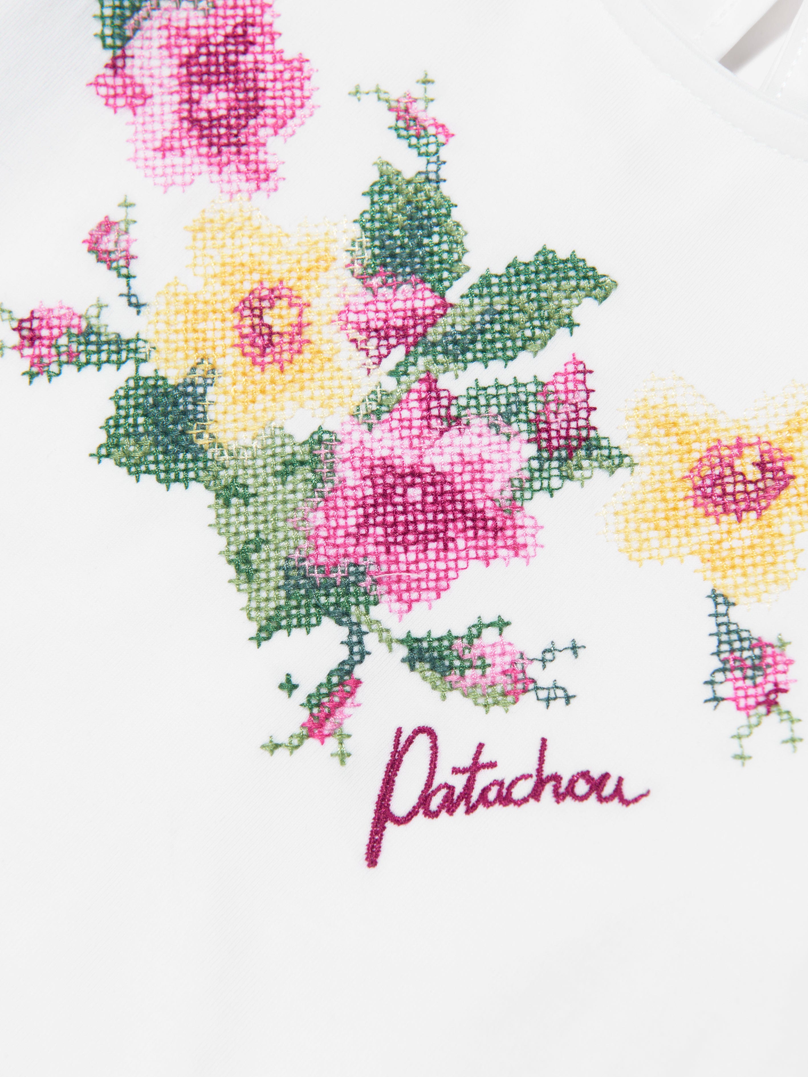 Patachou Girls Botanical Ruffle Sleeve T-Shirt in White