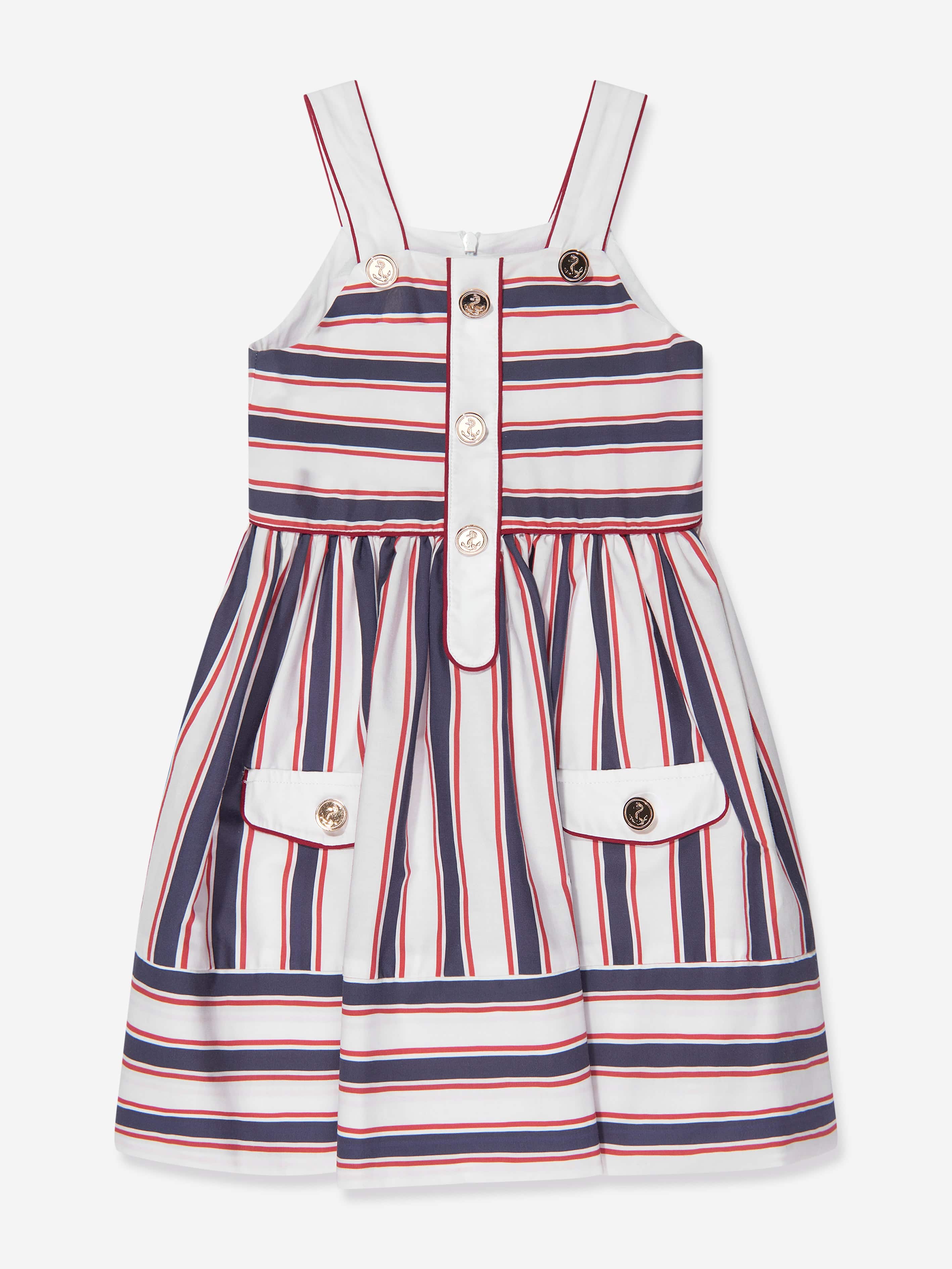 Patachou Girls Striped Sleeveless Dress in Navy