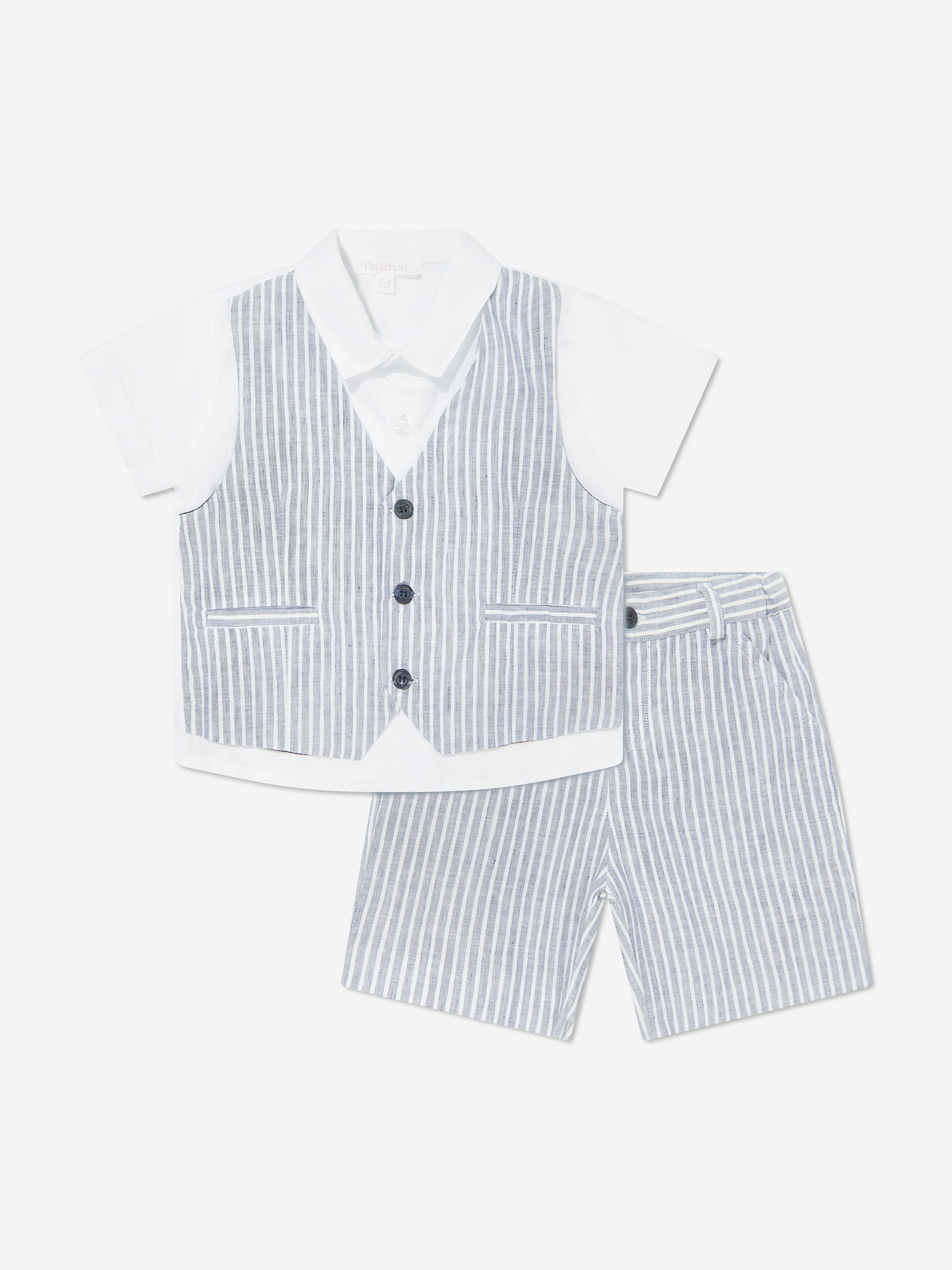 Patachou Boys Linen Short Set in Blue