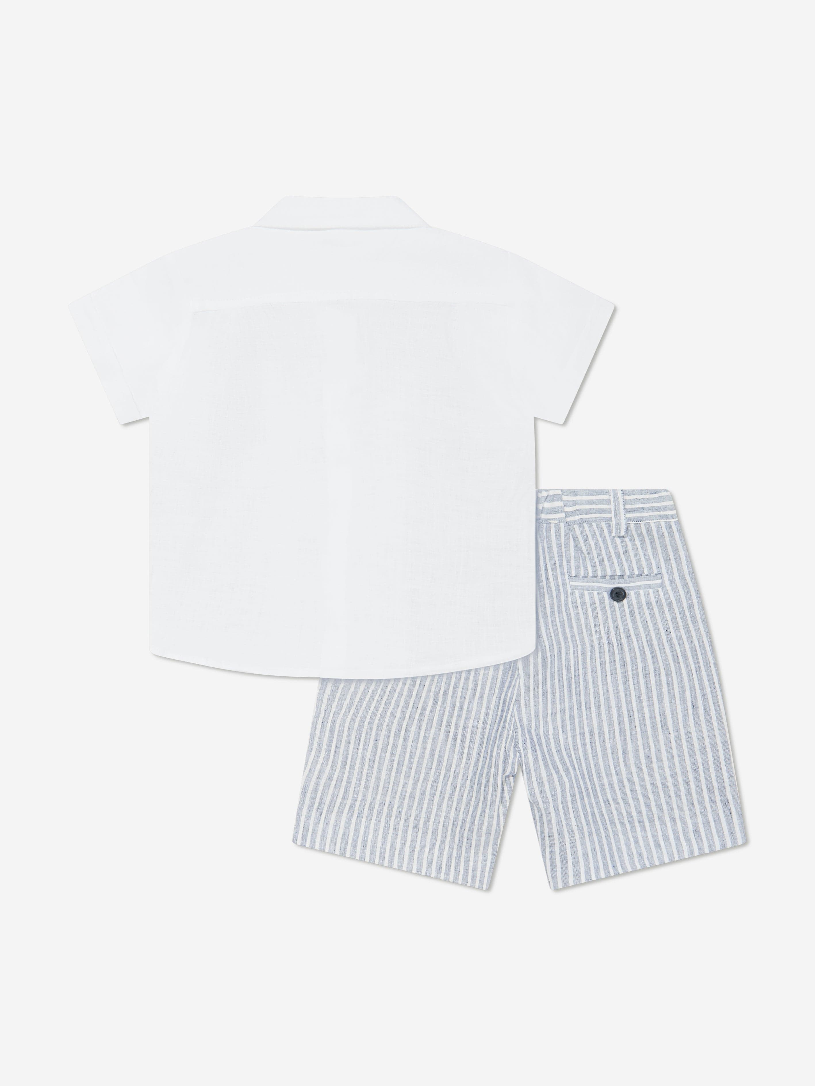 Patachou Boys Linen Short Set in Blue